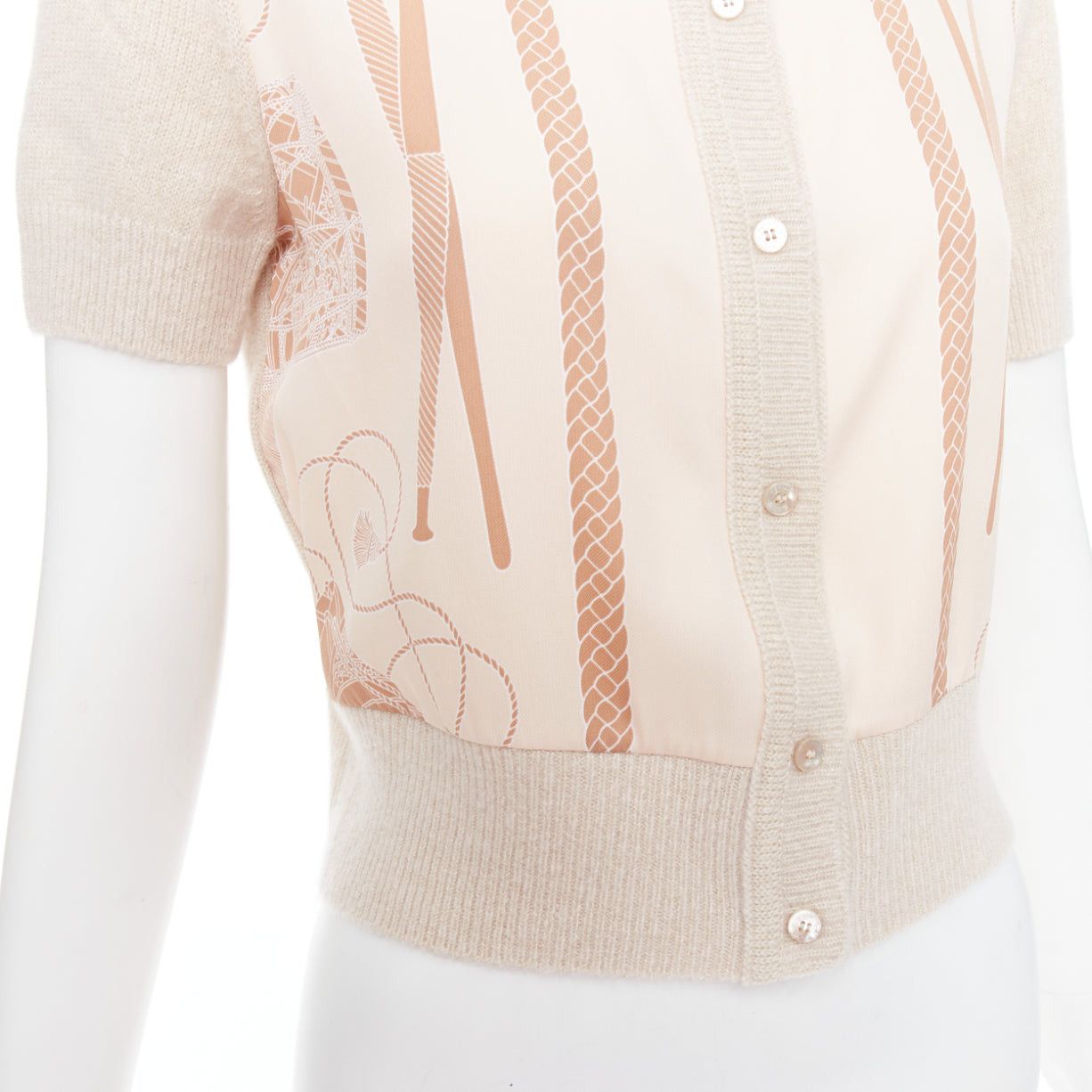 Hermes HERMES beige nude cashmere blend graphic silk crop cardigan FR38 M Size M / US 6-8 / IT 42-44 - 8 Thumbnail