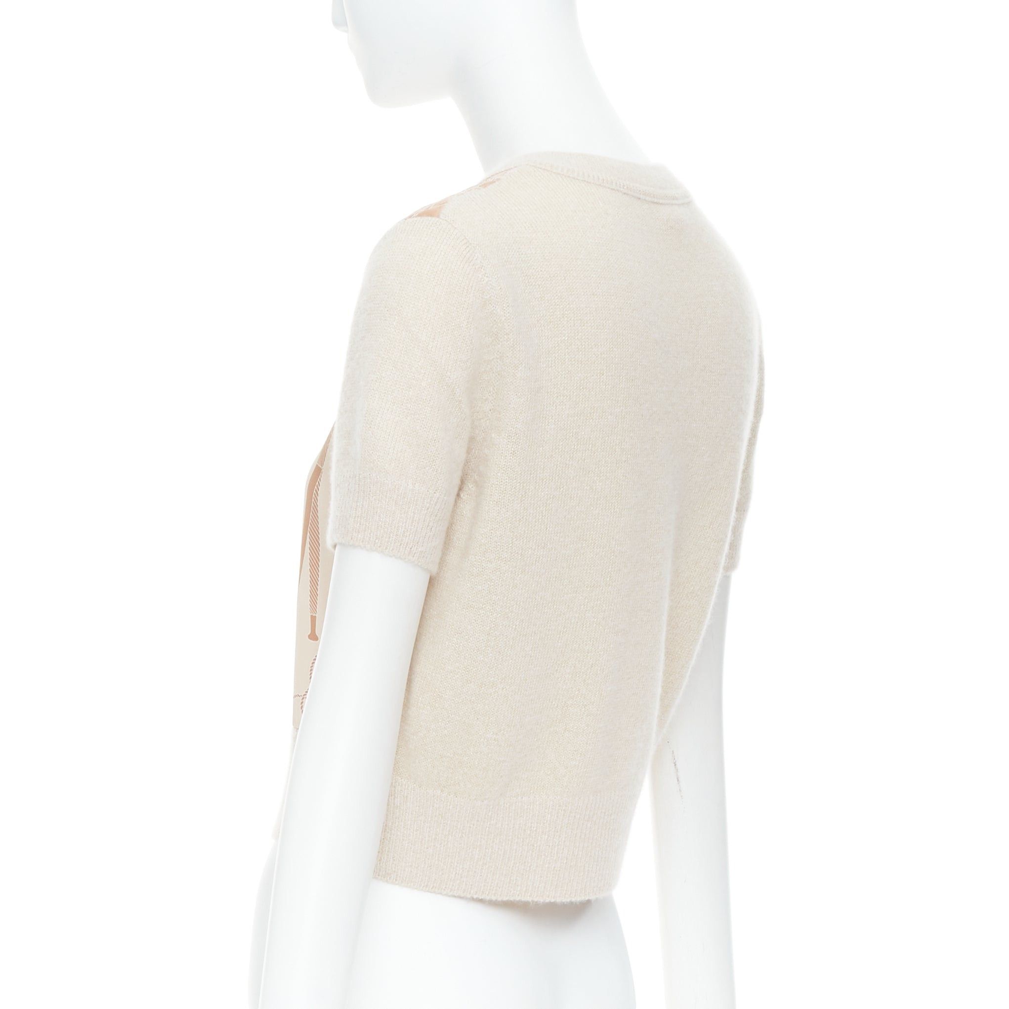 Hermes HERMES beige nude cashmere blend graphic silk crop cardigan FR38 M Size M / US 6-8 / IT 42-44 - 7 Thumbnail