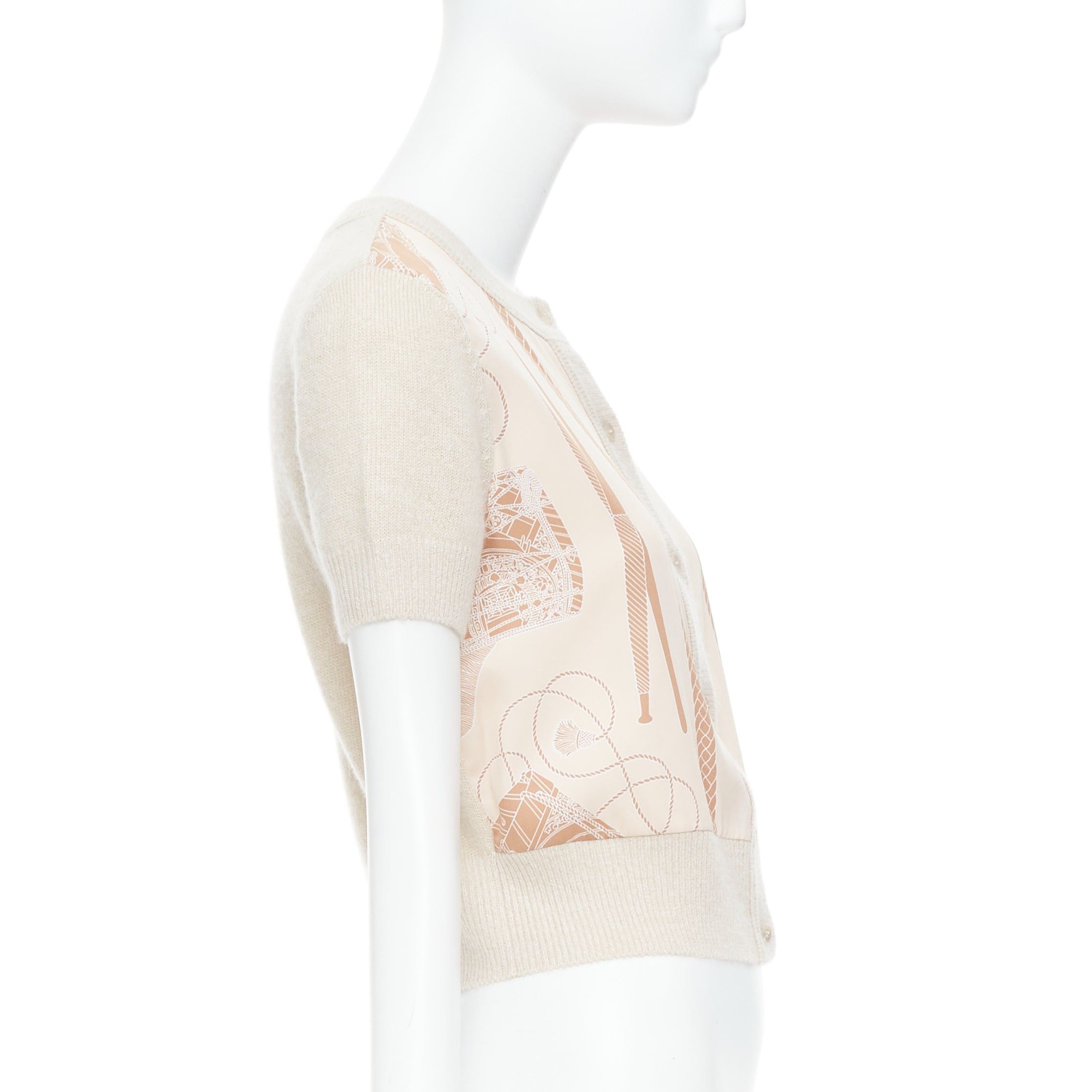 Hermes HERMES beige nude cashmere blend graphic silk crop cardigan FR38 M Size M / US 6-8 / IT 42-44 - 5 Thumbnail