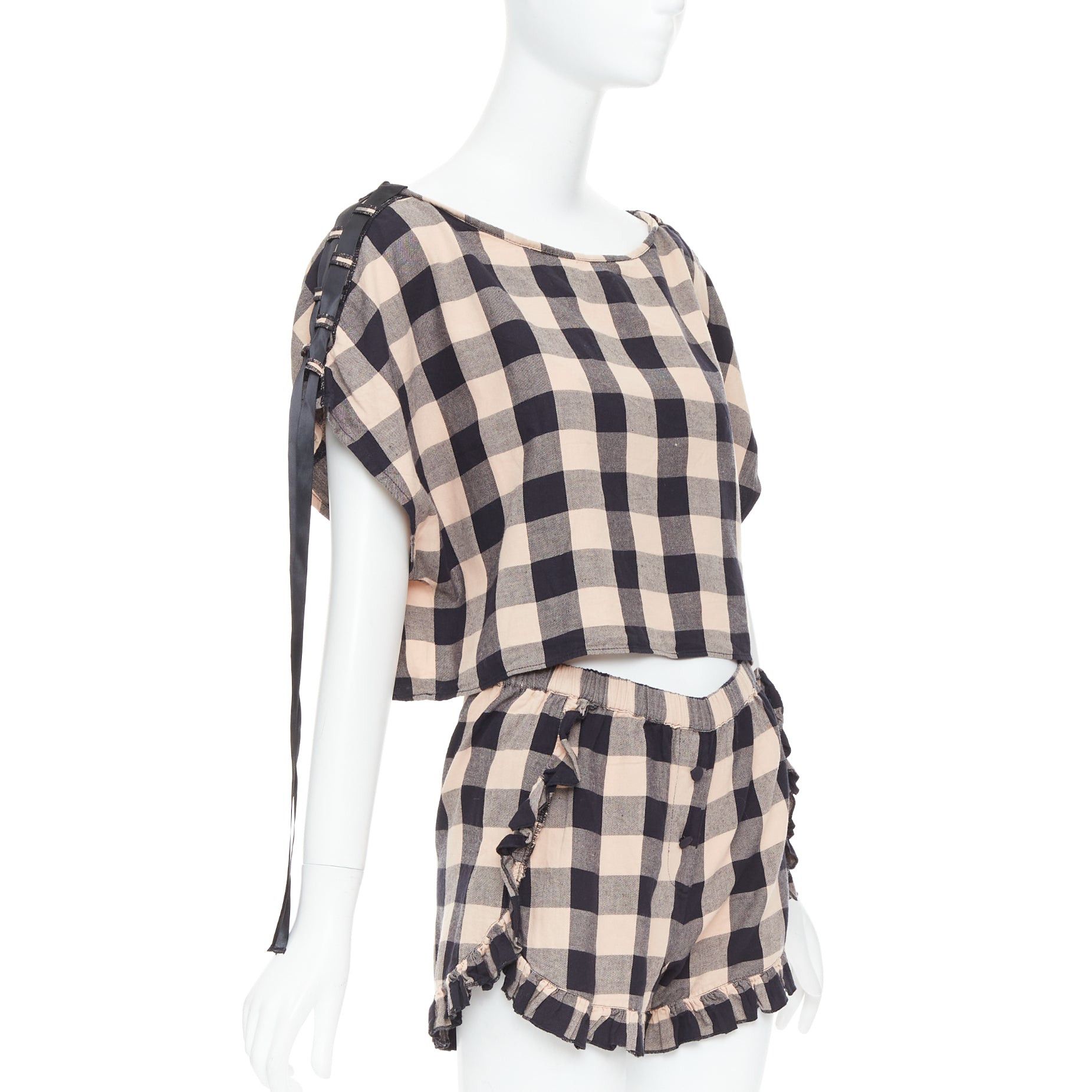 Other MORGAN LANE peach black cotton ribbon trim checkered top short set P Size S / US 4 / IT 40 - 2 Thumbnail