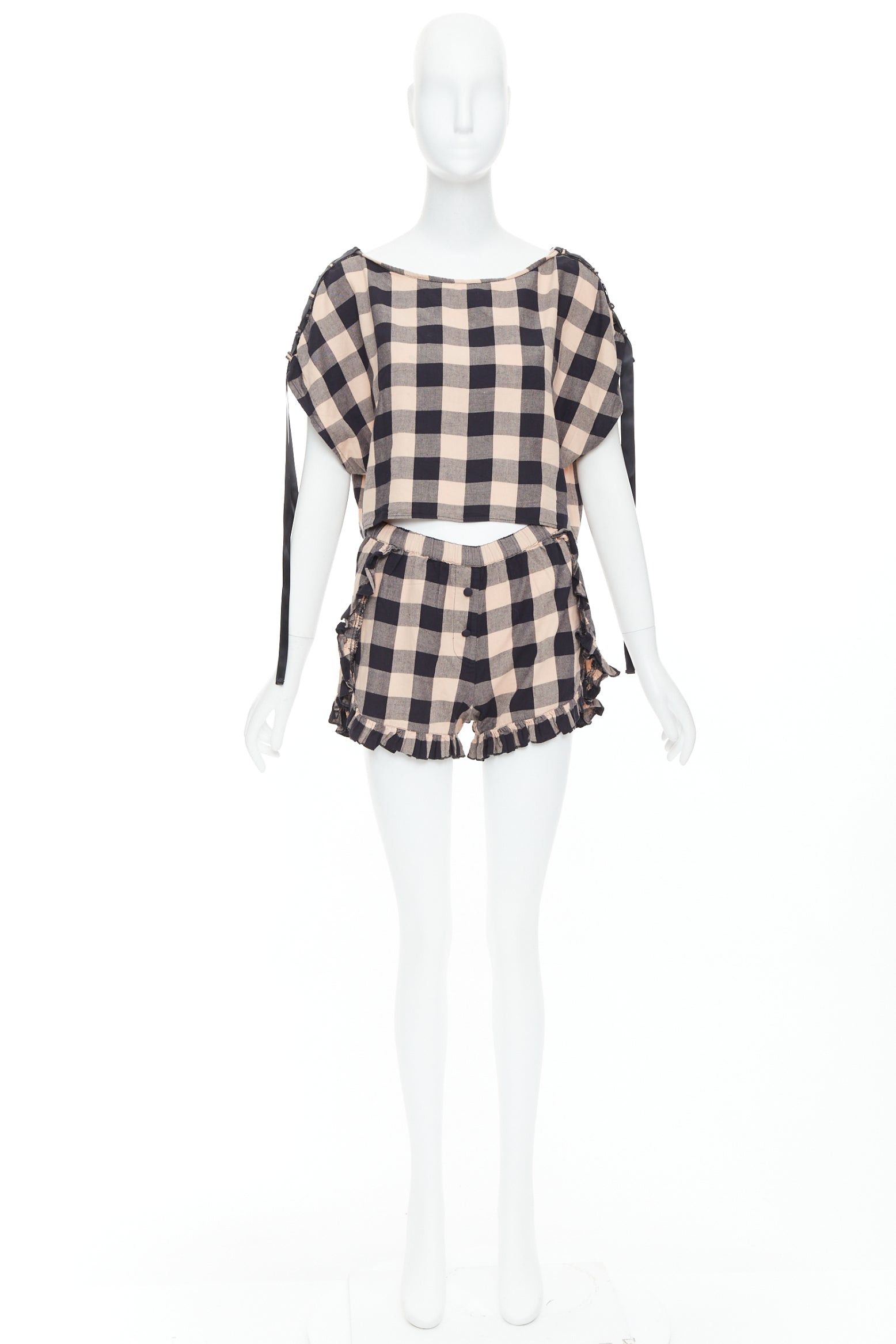 Other MORGAN LANE peach black cotton ribbon trim checkered top short set P Size S / US 4 / IT 40 - 11 Thumbnail