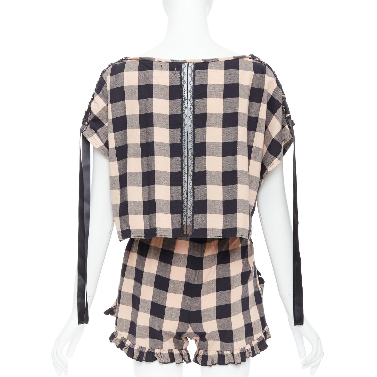Other MORGAN LANE peach black cotton ribbon trim checkered top short set P Size S / US 4 / IT 40 - 4 Thumbnail