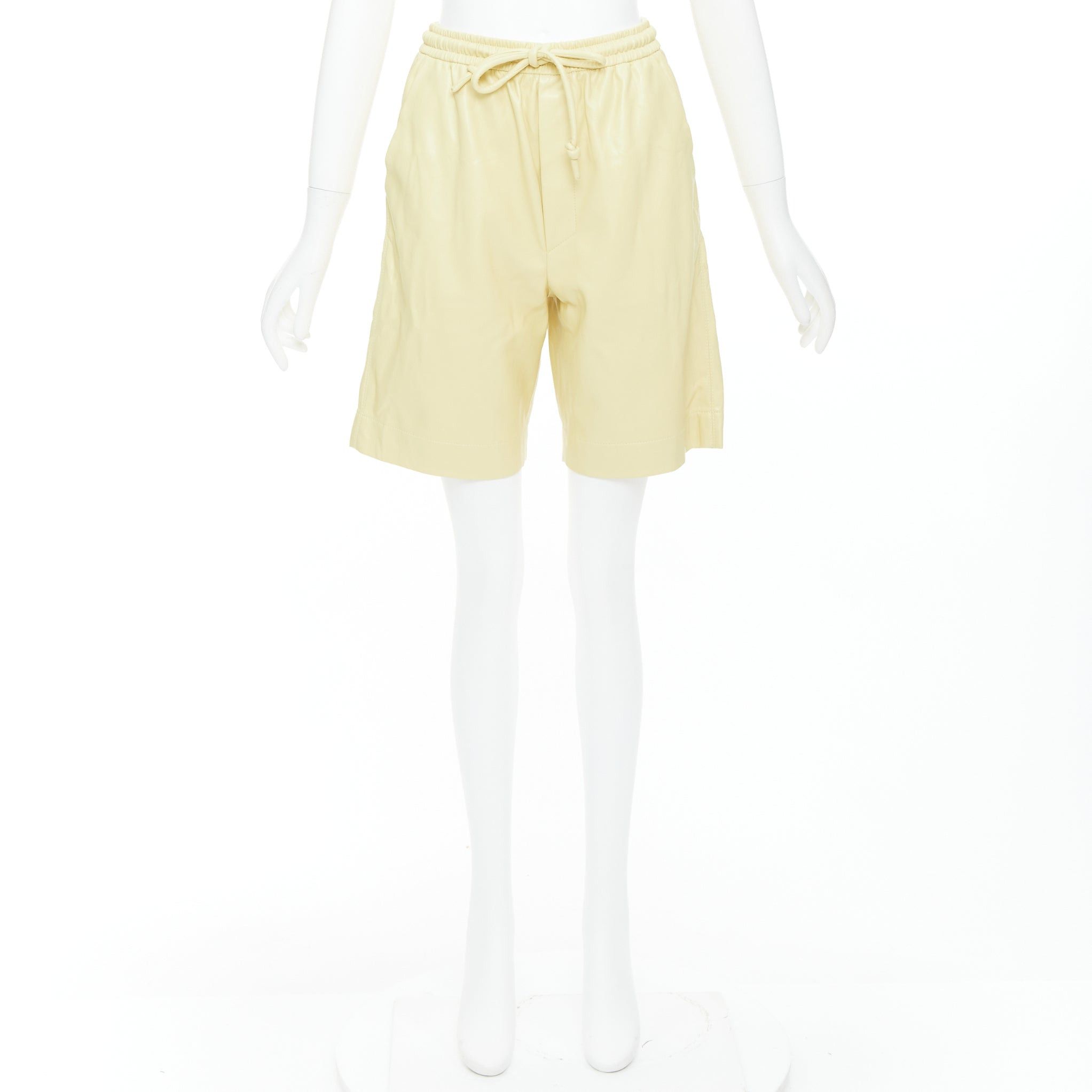 Nanushka NANUSHKA Munira Okobor butter yellow vegan leather drawstring bermuda shorts XS Size 26" / US 2 / IT 38 - 9 Thumbnail