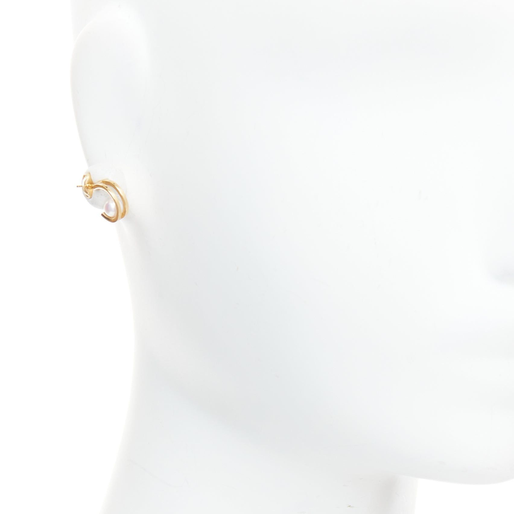 Mikimoto MIKIMOTO 18K yellow gold Akoya Pearl double hoop pin earring Pair Size ONE SIZE - 5 Thumbnail