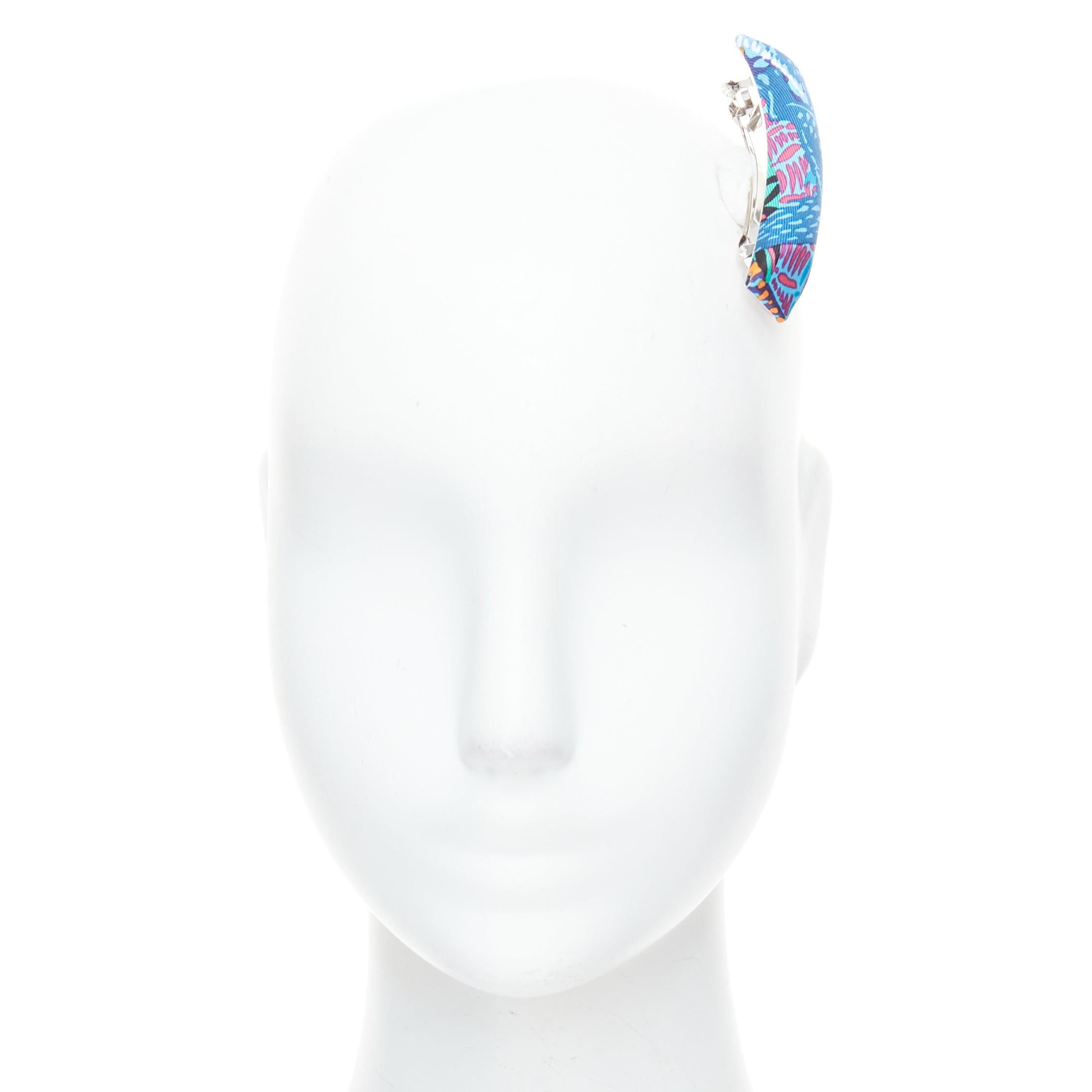 Hermes HERMES Eclipse PM Wild Singapore blue multicolor silk print hair barette clip Size ONE SIZE - 3 Thumbnail