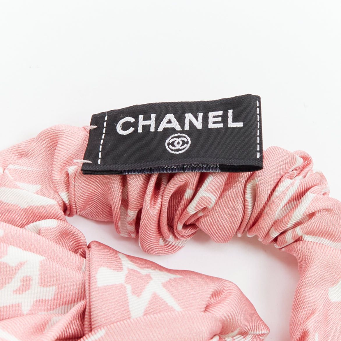 Chanel CHANEL 2022 100% silk pink white CC star print hair ribbon scrunchie Size ONE SIZE - 5 Thumbnail