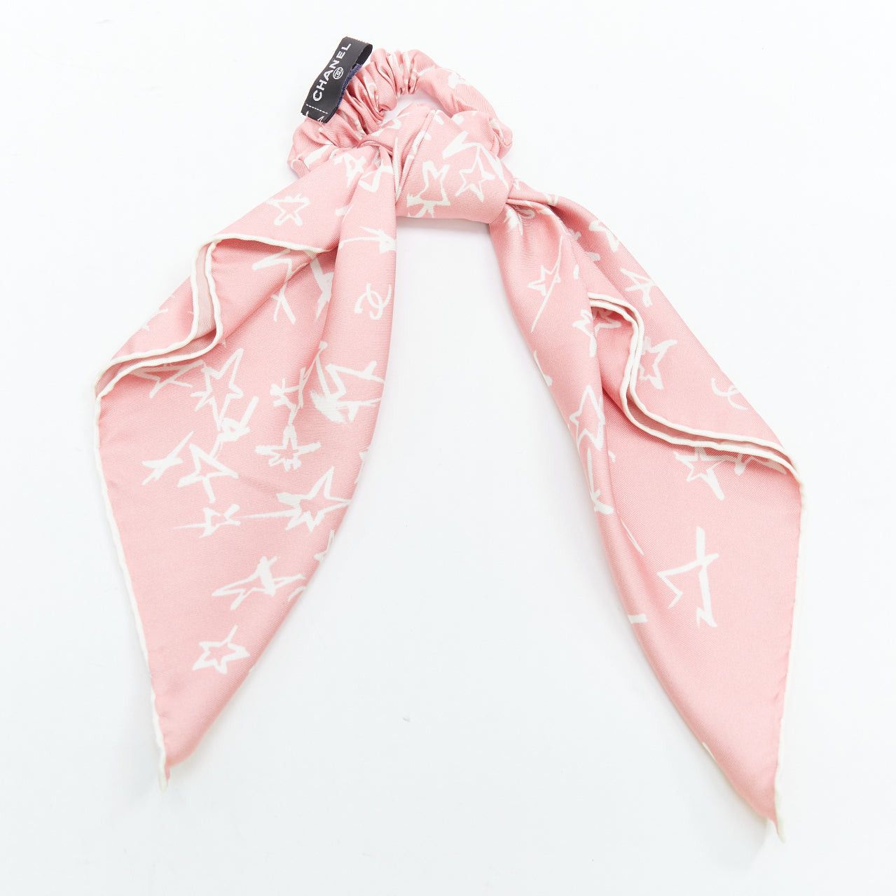 Chanel CHANEL 2022 100% silk pink white CC star print hair ribbon scrunchie Size ONE SIZE - 4 Thumbnail