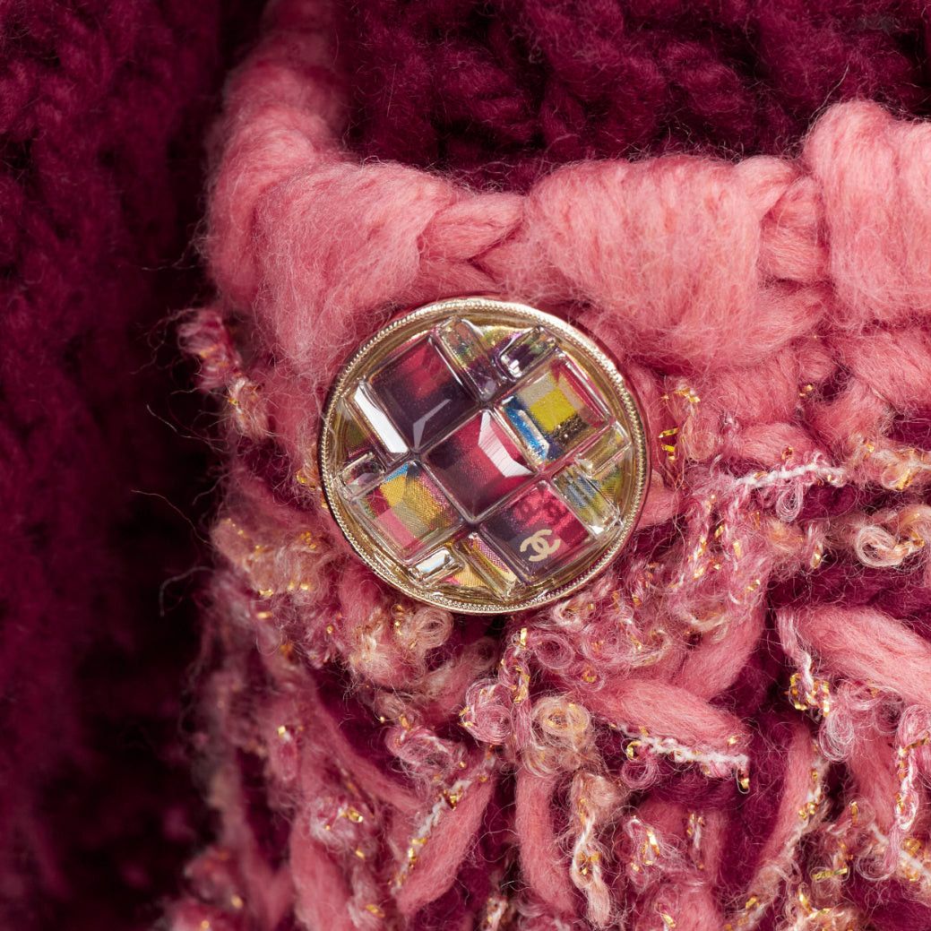 CHANEL 2022 Runway 100% cashmere burgundy pink tweed 4 pockets cardigan FR34 XS