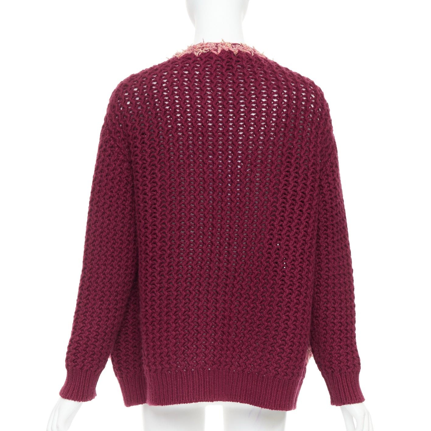 CHANEL 2022 Runway 100% cashmere burgundy pink tweed 4 pockets cardigan FR34 XS