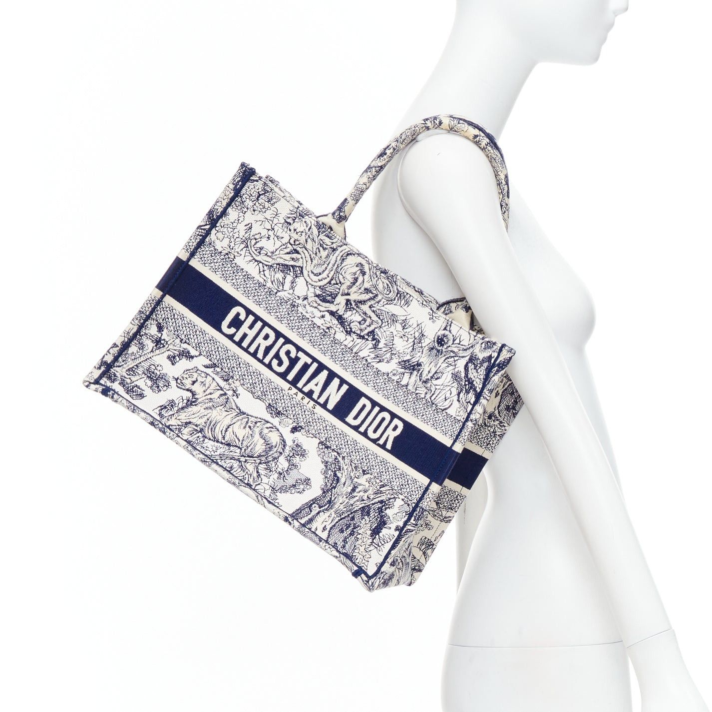 Dior CHRISTIAN DIOR Book Tote navy cream Toile de Jouy canvas bag Size ONE SIZE - 2 Thumbnail