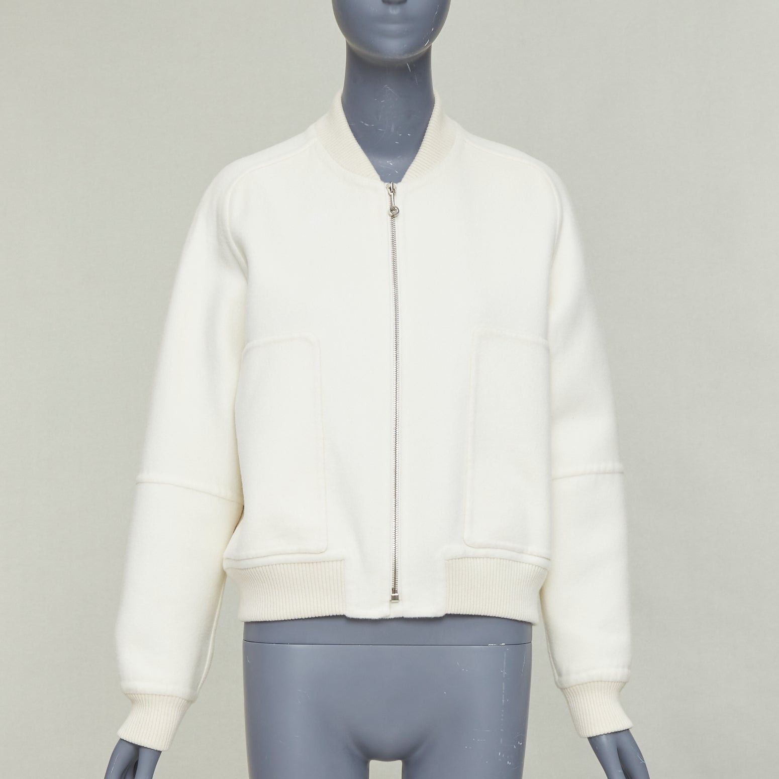 Hermes HERMES double faced 100% cashmere leather applique back bomber jacket FR38 M Size M / US 6-8 / IT 42-44 - 2 Thumbnail