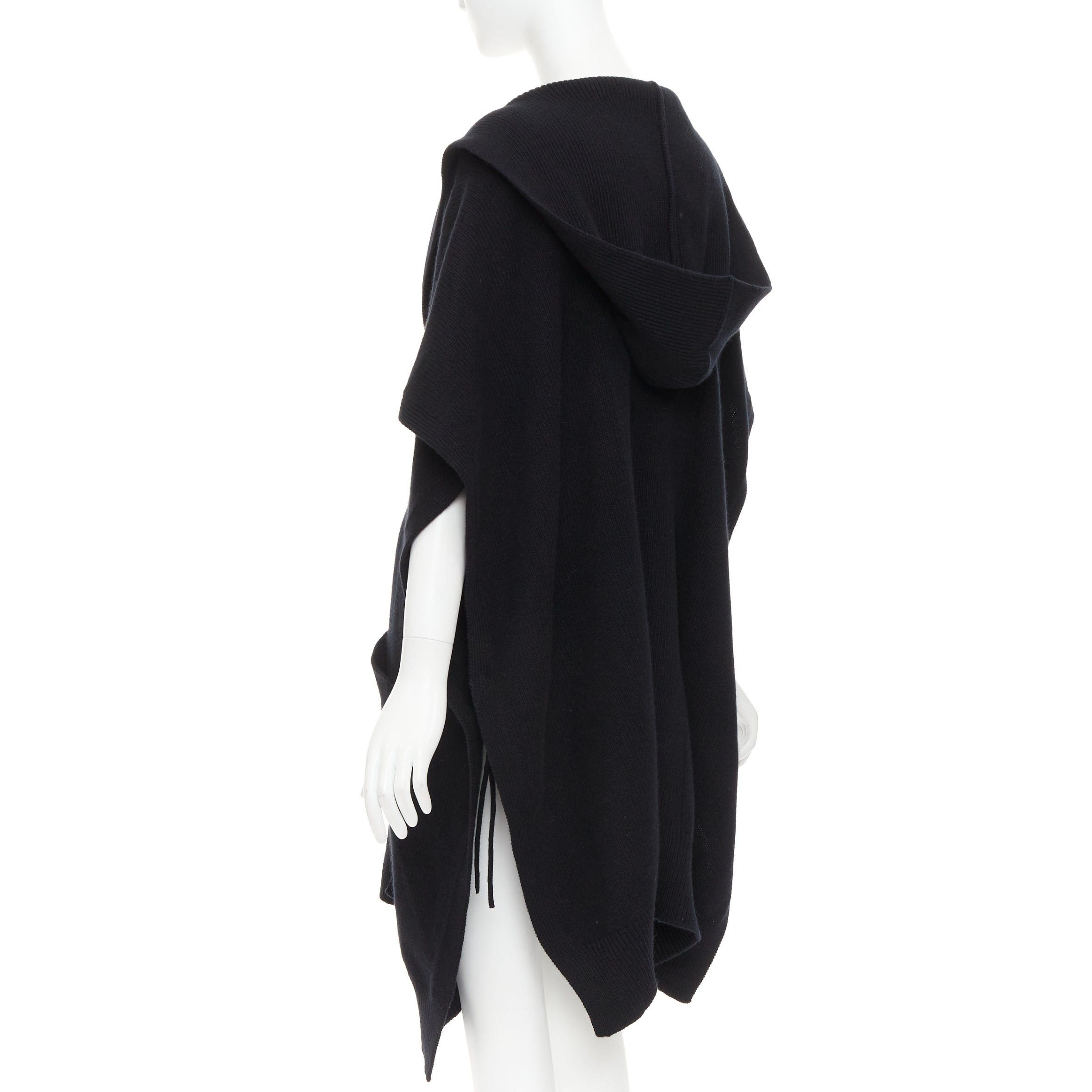 Hermes HERMES 100% cashmere black hooded rectangular poncho cardigan coat TU Size M / US 6-8 / IT 42-44 - 7 Thumbnail