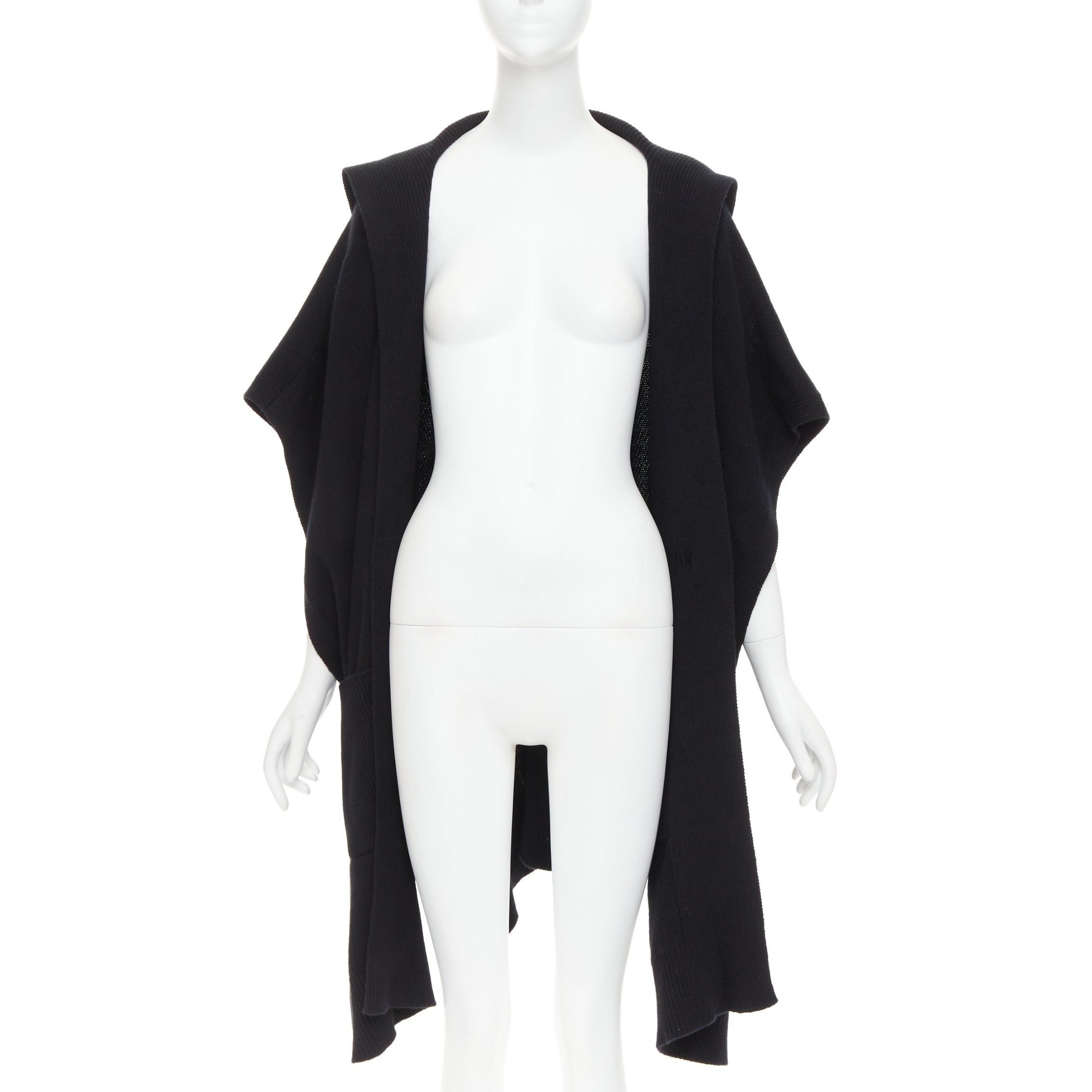 Hermes HERMES 100% cashmere black hooded rectangular poncho cardigan coat TU Size M / US 6-8 / IT 42-44 - 3 Thumbnail