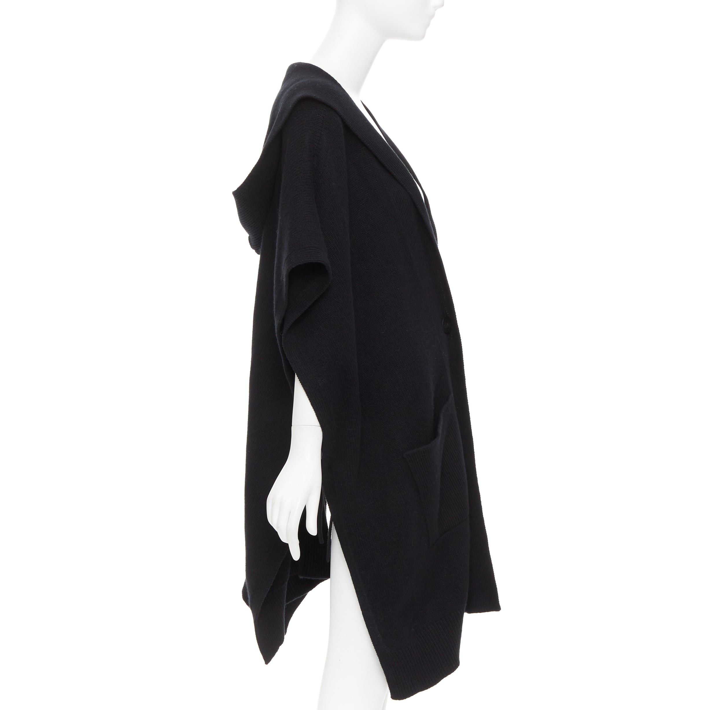 Hermes HERMES 100% cashmere black hooded rectangular poncho cardigan coat TU Size M / US 6-8 / IT 42-44 - 5 Thumbnail
