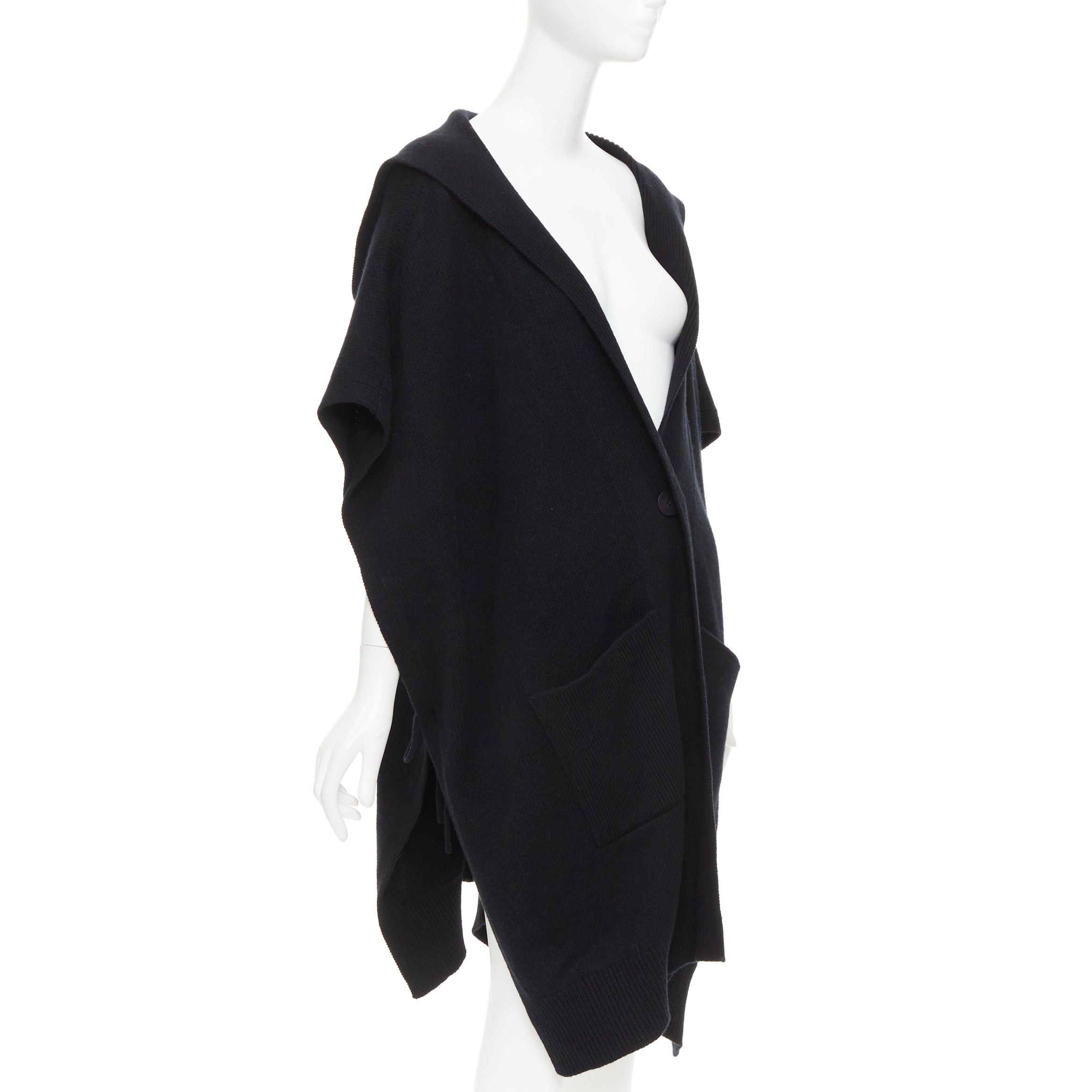Hermes HERMES 100% cashmere black hooded rectangular poncho cardigan coat TU Size M / US 6-8 / IT 42-44 - 4 Thumbnail
