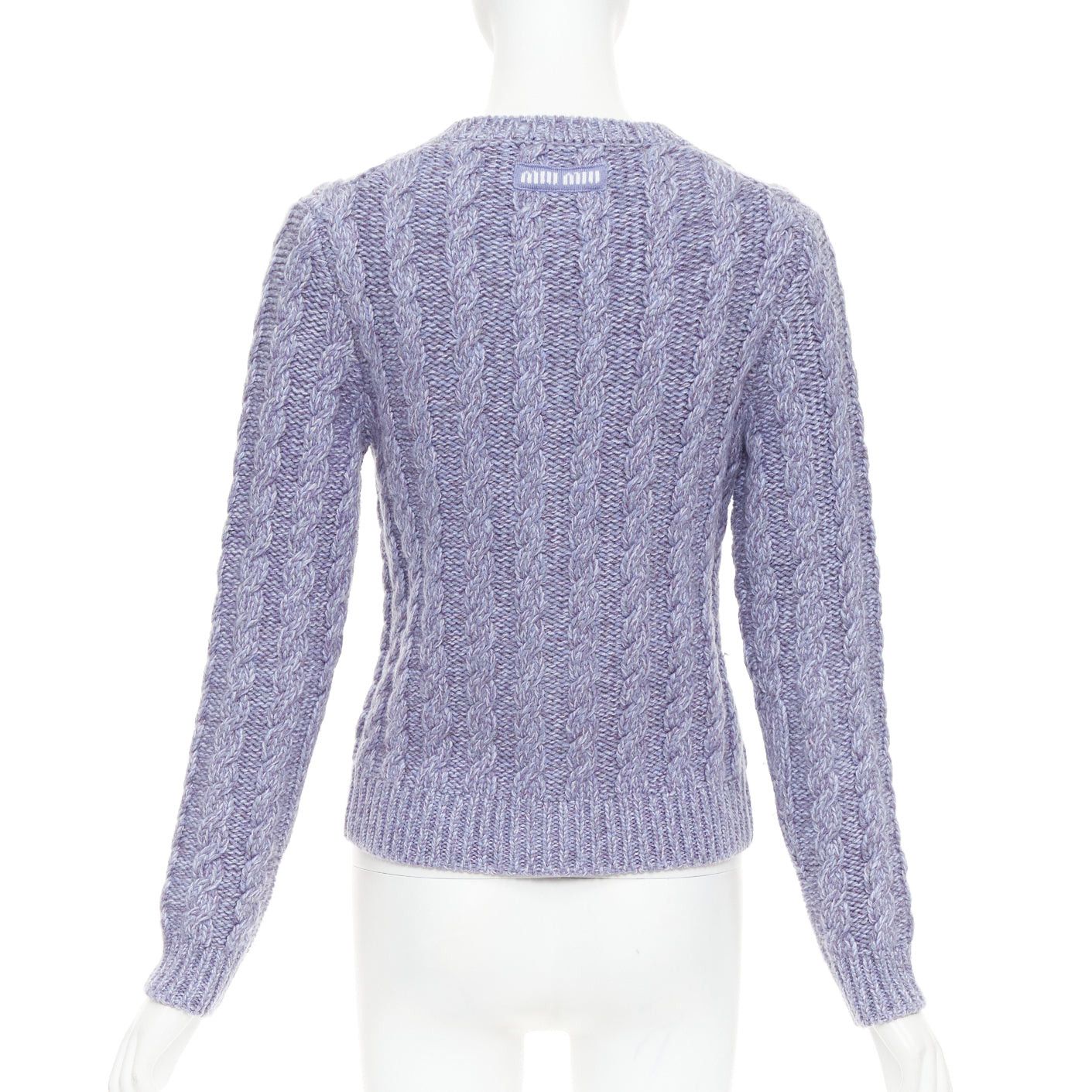 Miu Miu MIU MIU 2023 melange purple cashmere virgin wool cable knit cardigan IT38 XS Size XS / US 0-2 / IT 36-38 - 6 Thumbnail