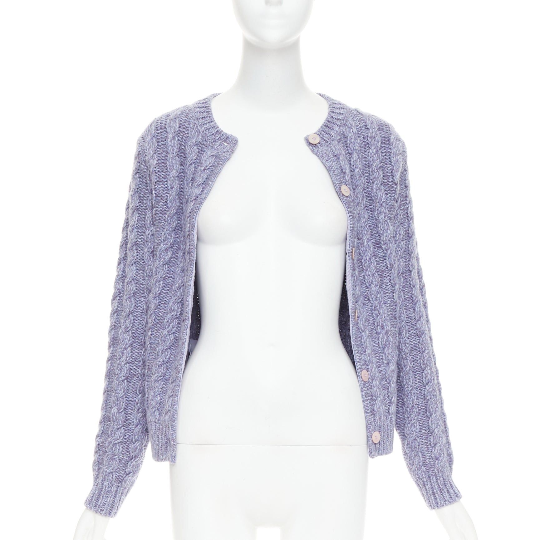 Miu Miu MIU MIU 2023 melange purple cashmere virgin wool cable knit cardigan IT38 XS Size XS / US 0-2 / IT 36-38 - 3 Thumbnail
