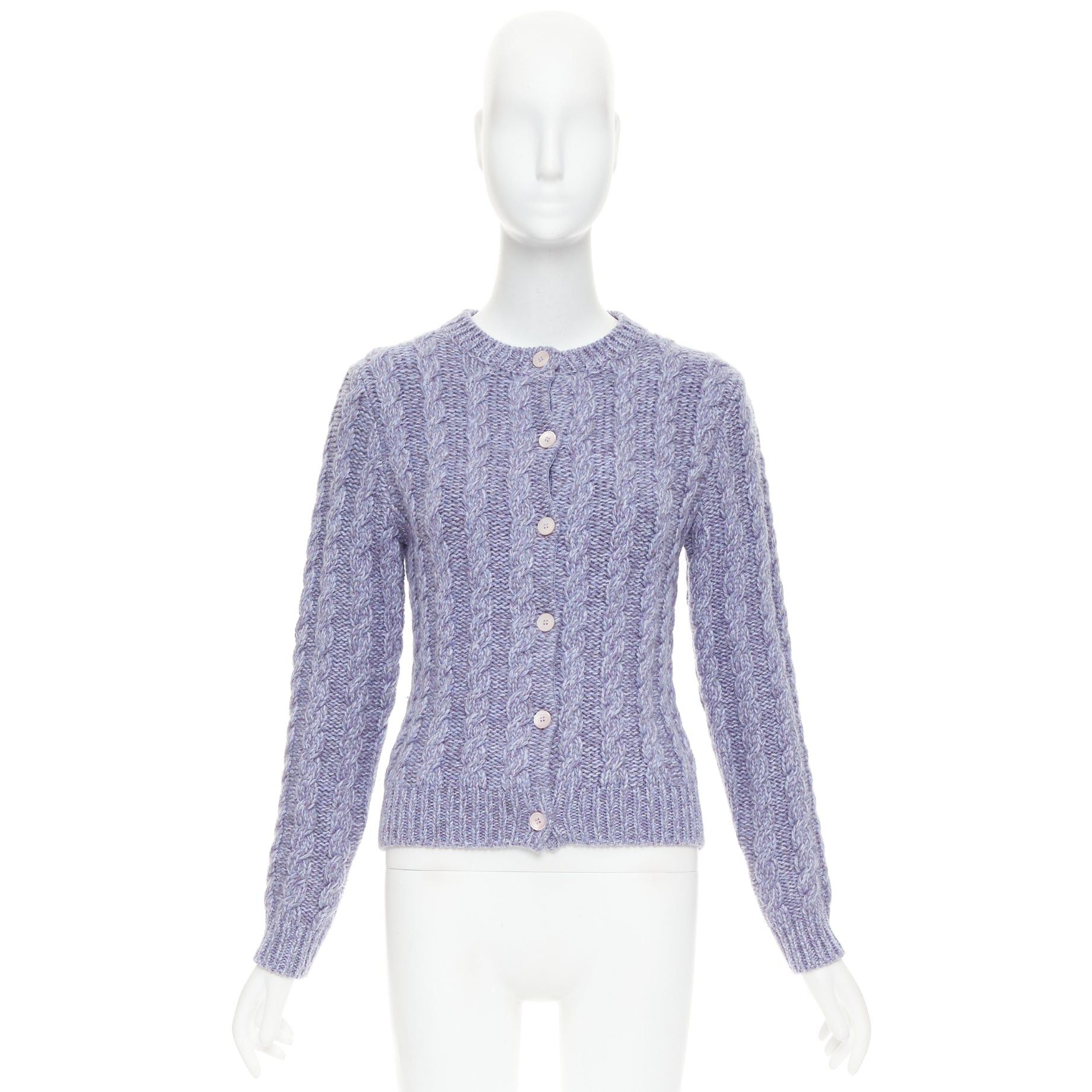Miu Miu MIU MIU 2023 melange purple cashmere virgin wool cable knit cardigan IT38 XS Size XS / US 0-2 / IT 36-38 - 10 Thumbnail