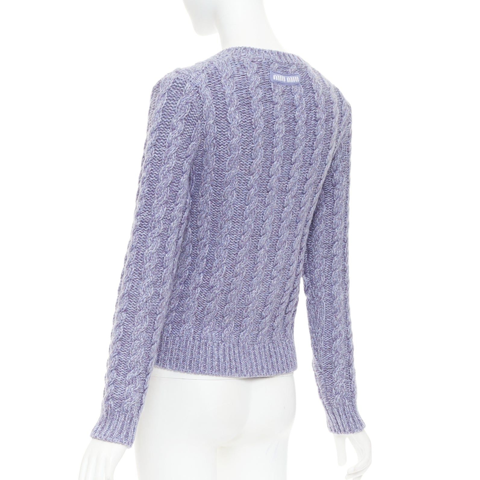 Miu Miu MIU MIU 2023 melange purple cashmere virgin wool cable knit cardigan IT38 XS Size XS / US 0-2 / IT 36-38 - 7 Thumbnail
