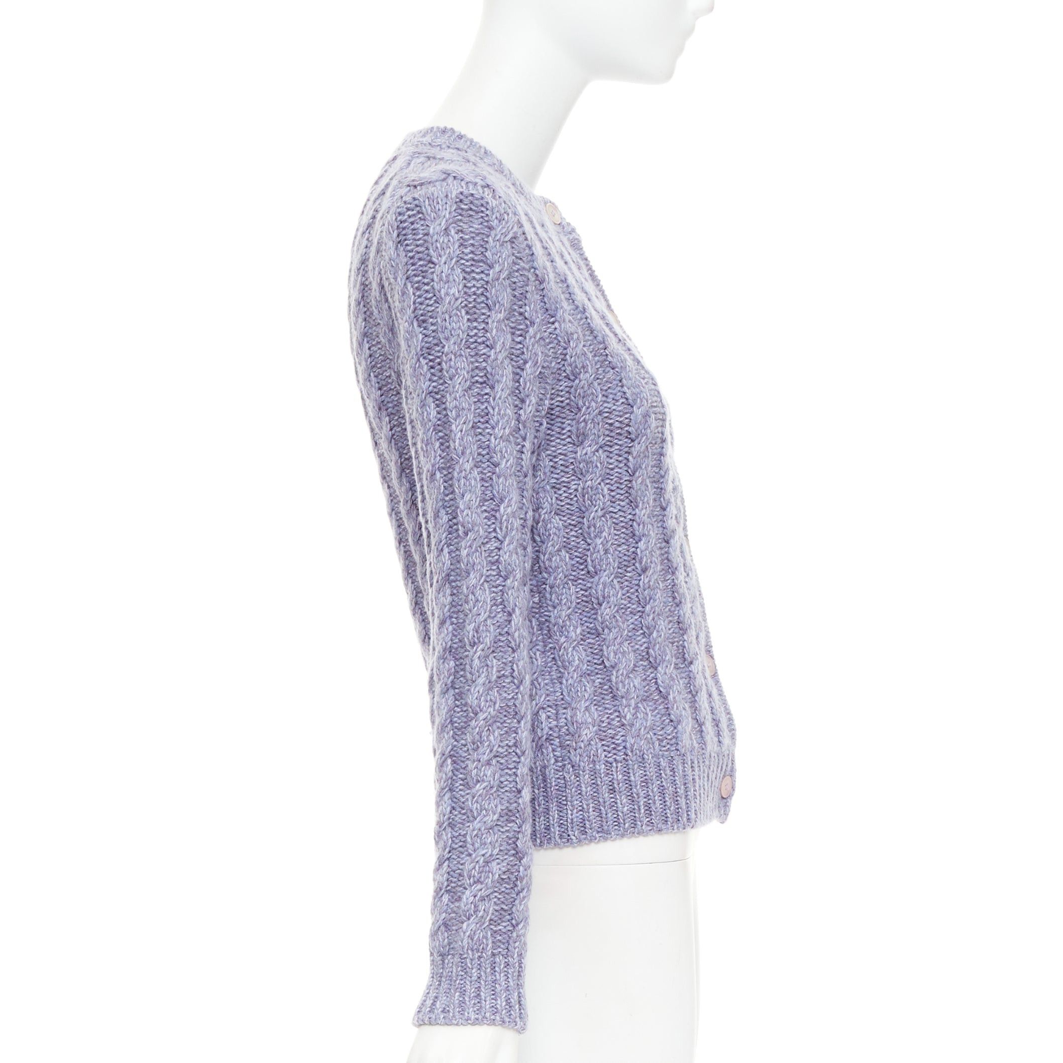 Miu Miu MIU MIU 2023 melange purple cashmere virgin wool cable knit cardigan IT38 XS Size XS / US 0-2 / IT 36-38 - 5 Thumbnail
