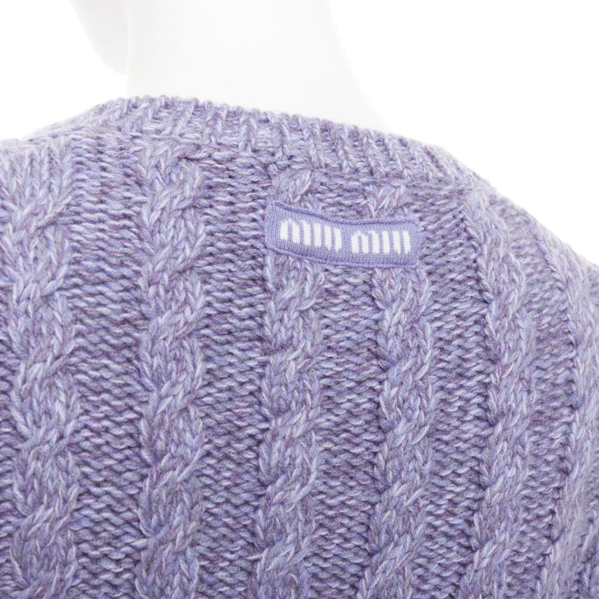 Miu Miu MIU MIU 2023 melange purple cashmere virgin wool cable knit cardigan IT38 XS Size XS / US 0-2 / IT 36-38 - 2 Thumbnail