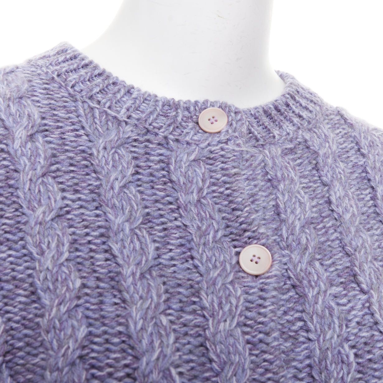 Miu Miu MIU MIU 2023 melange purple cashmere virgin wool cable knit cardigan IT38 XS Size XS / US 0-2 / IT 36-38 - 8 Thumbnail