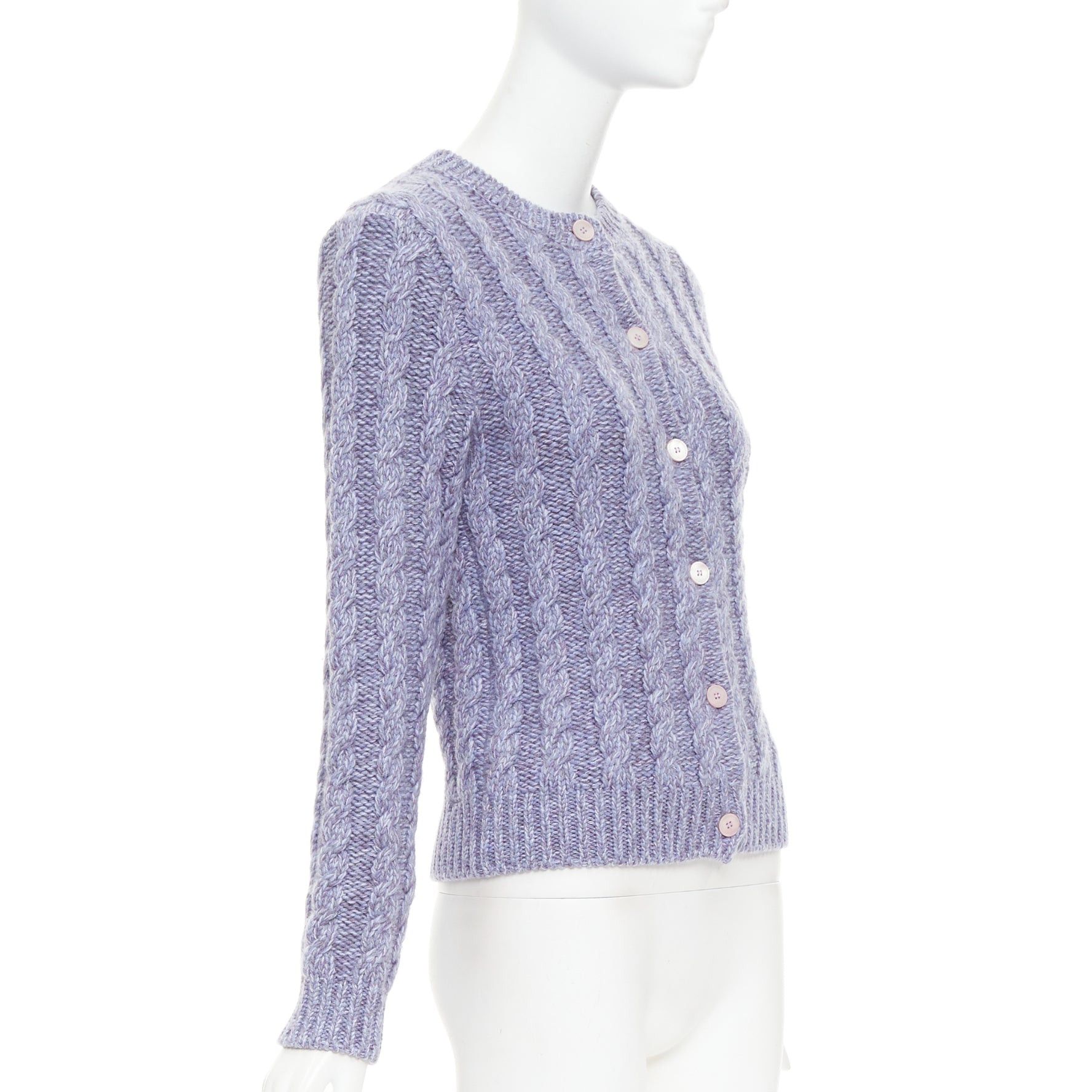 Miu Miu MIU MIU 2023 melange purple cashmere virgin wool cable knit cardigan IT38 XS Size XS / US 0-2 / IT 36-38 - 4 Thumbnail
