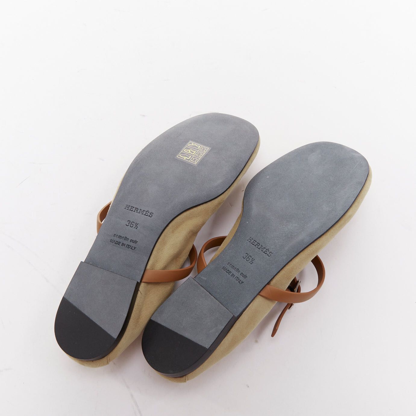 Hermes HERMES 2024 Jolly brown suede goatskin brown calfskin straps Maryjane ballet flats EU36.5 Size US 6.5 / IT 36.5 - 11 Thumbnail