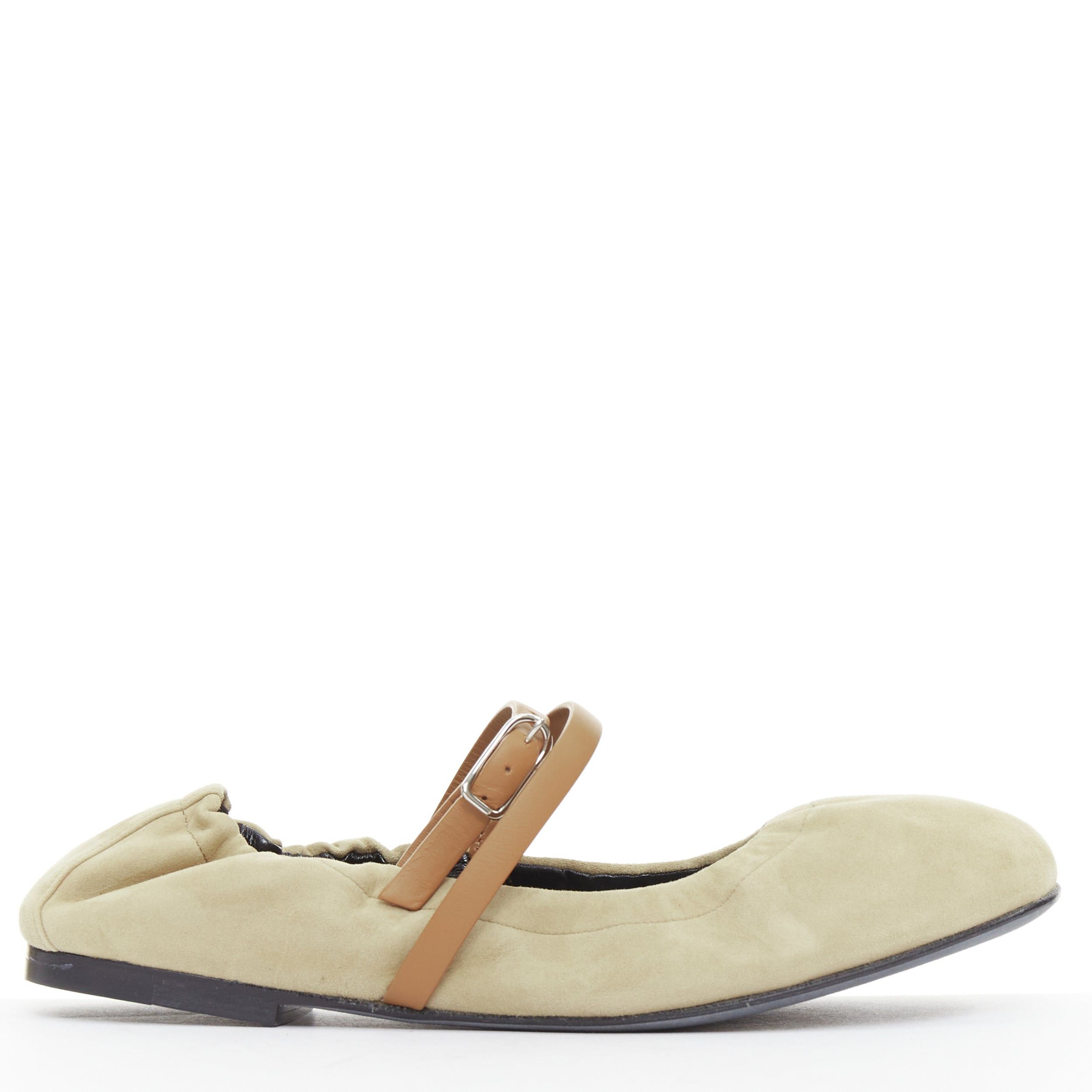 Hermes HERMES 2024 Jolly brown suede goatskin brown calfskin straps Maryjane ballet flats EU36.5 Size US 6.5 / IT 36.5 - 2 Thumbnail