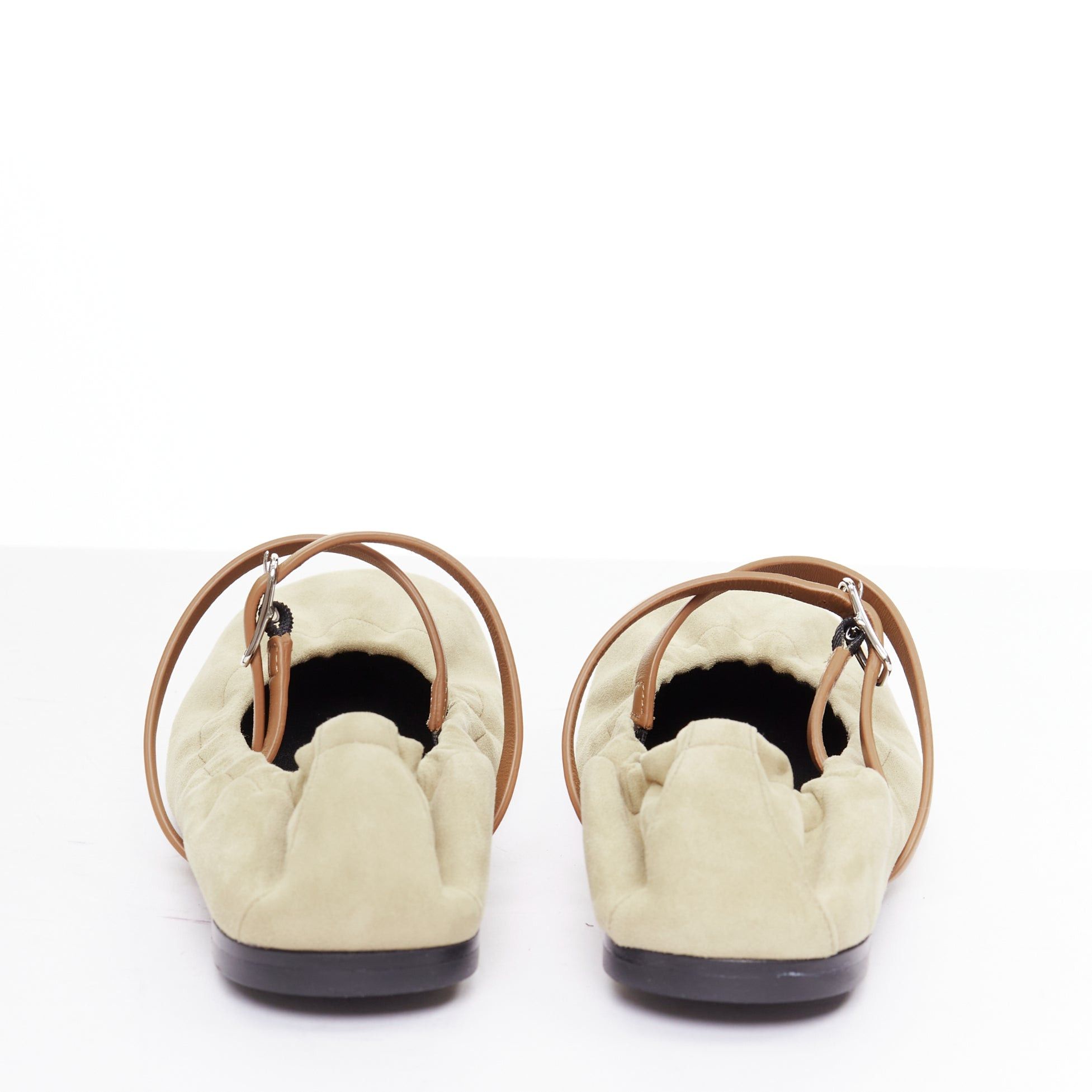 Hermes HERMES 2024 Jolly brown suede goatskin brown calfskin straps Maryjane ballet flats EU36.5 Size US 6.5 / IT 36.5 - 4 Thumbnail