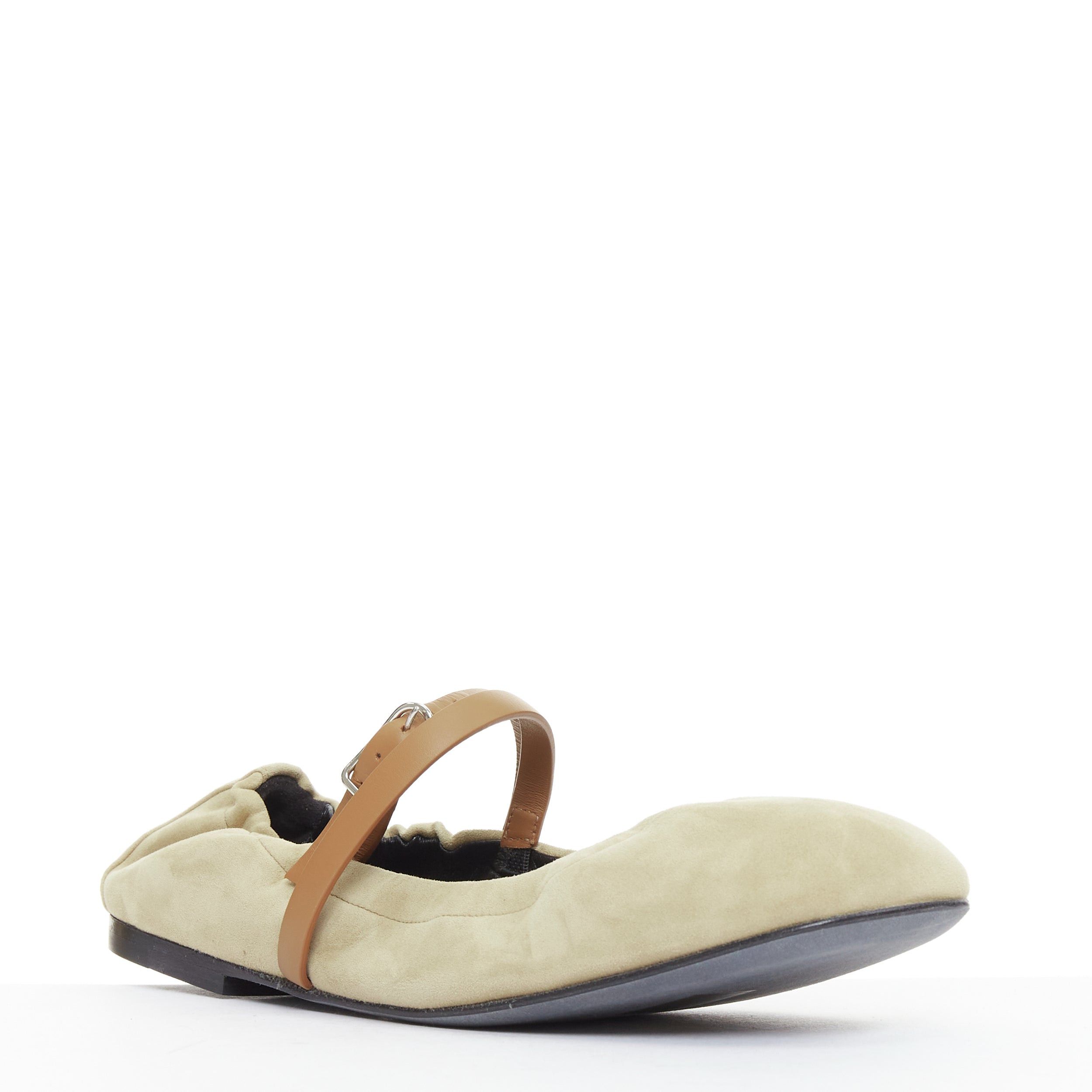 Hermes HERMES 2024 Jolly brown suede goatskin brown calfskin straps Maryjane ballet flats EU36.5 Size US 6.5 / IT 36.5 - 3 Thumbnail