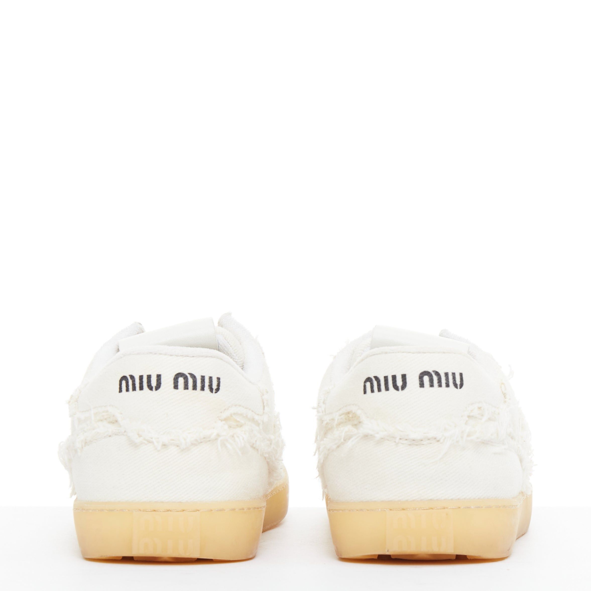 Miu Miu MIU MIU Denim beige raw cut frayed canvas skateboard sneakers EU37 Size US 7 / IT 37 - 5 Thumbnail