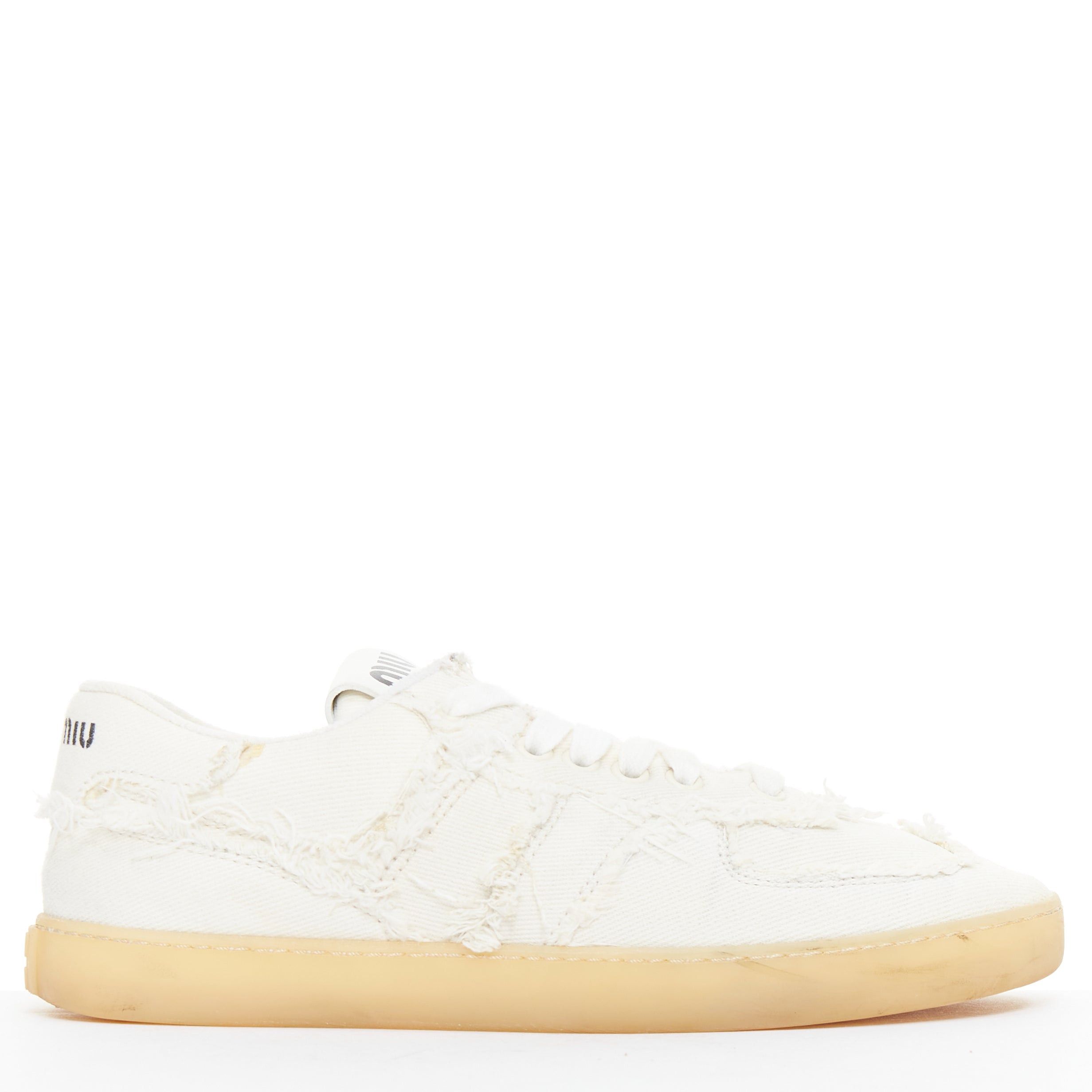 Miu Miu MIU MIU Denim beige raw cut frayed canvas skateboard sneakers EU37 Size US 7 / IT 37 - 2 Thumbnail