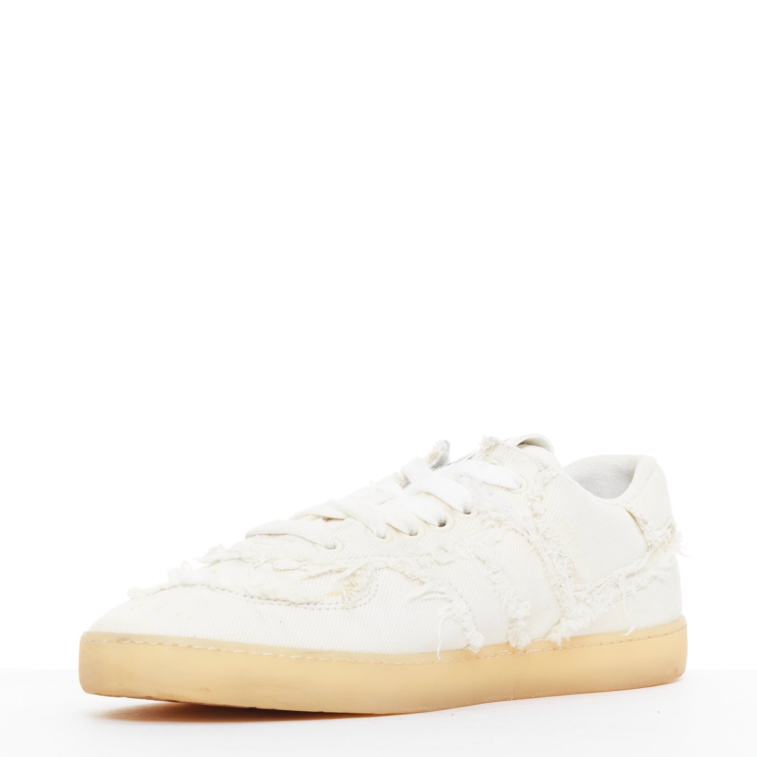 Miu Miu MIU MIU Denim beige raw cut frayed canvas skateboard sneakers EU37 Size US 7 / IT 37 - 4 Thumbnail