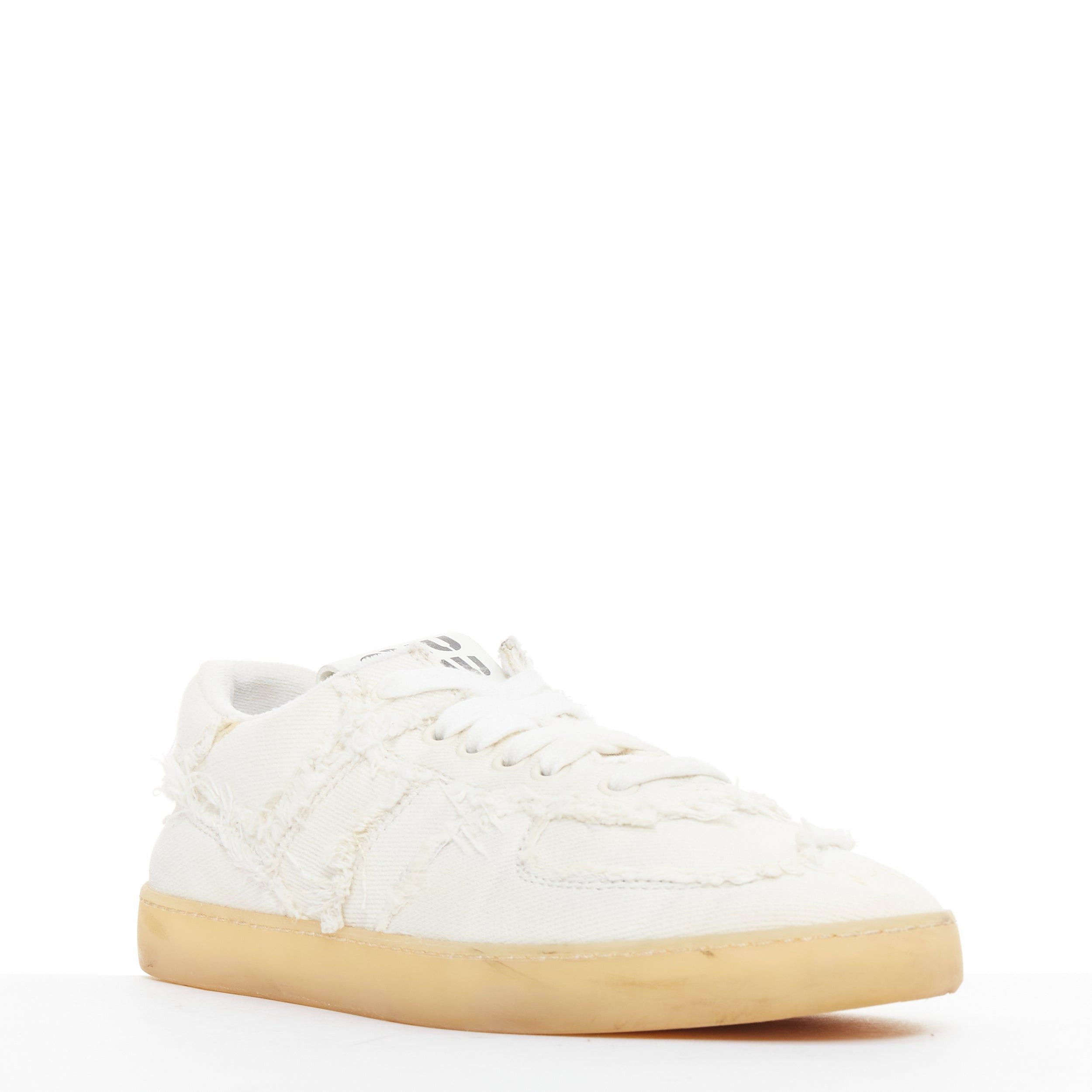 Miu Miu MIU MIU Denim beige raw cut frayed canvas skateboard sneakers EU37 Size US 7 / IT 37 - 3 Thumbnail