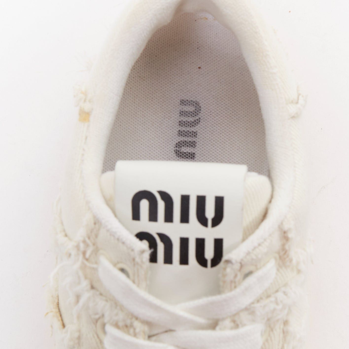 Miu Miu MIU MIU Denim beige raw cut frayed canvas skateboard sneakers EU37 Size US 7 / IT 37 - 9 Thumbnail