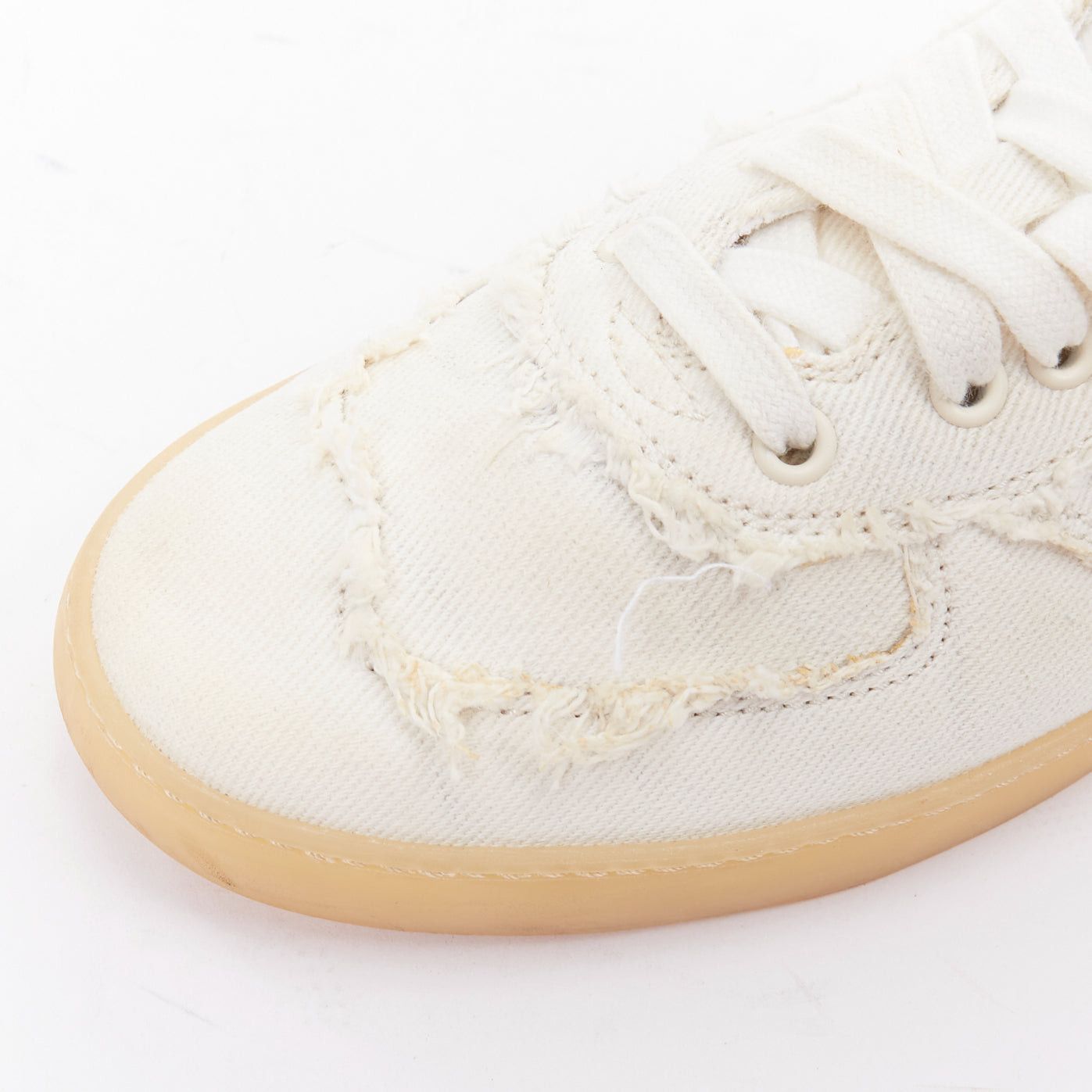 Miu Miu MIU MIU Denim beige raw cut frayed canvas skateboard sneakers EU37 Size US 7 / IT 37 - 8 Thumbnail