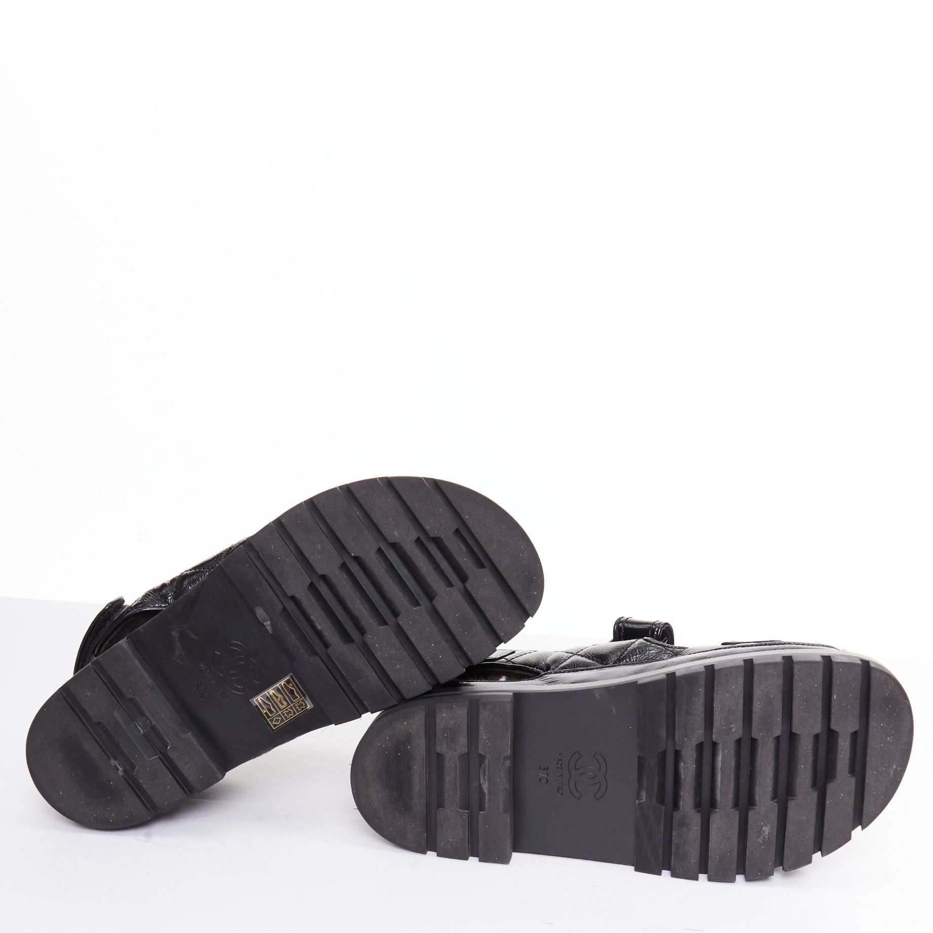 Chanel CHANEL 2023 black laminated lambskin shearling crystal CC dad sandals EU37 Size US 7 / IT 37 - 10 Thumbnail