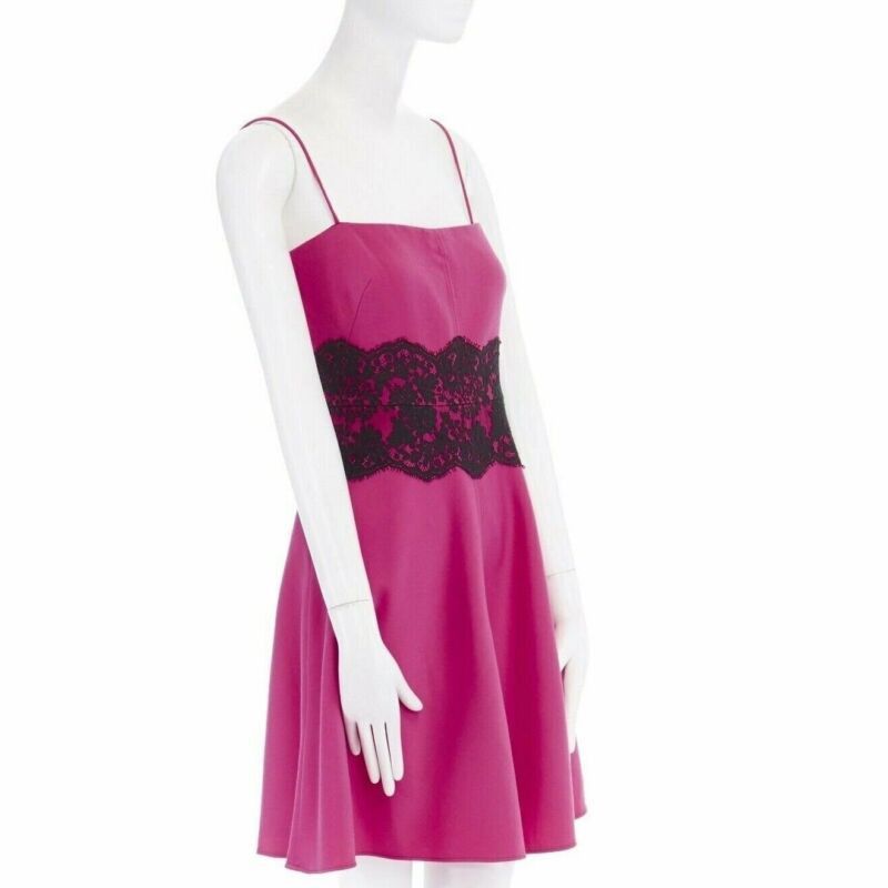 Valentino VALENTINO pink wool blend black lace trimmed waist flared skirt dress IT42 M Size 28" / US 6 / IT 42 - 4 Thumbnail