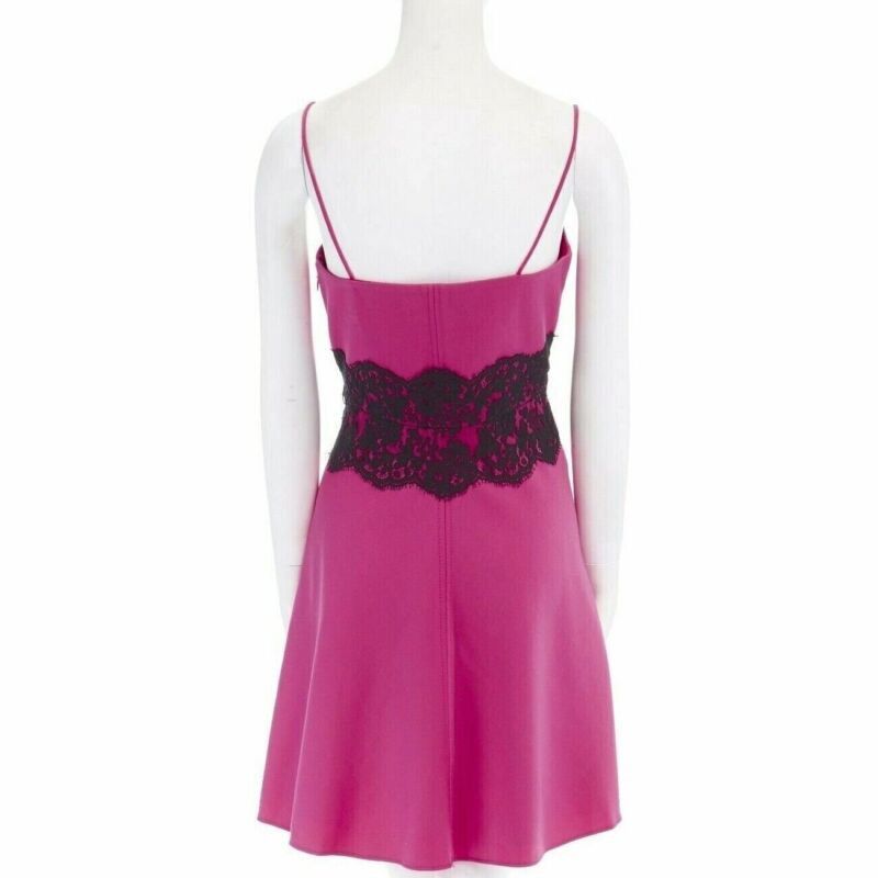 Valentino VALENTINO pink wool blend black lace trimmed waist flared skirt dress IT42 M Size 28" / US 6 / IT 42 - 6 Thumbnail