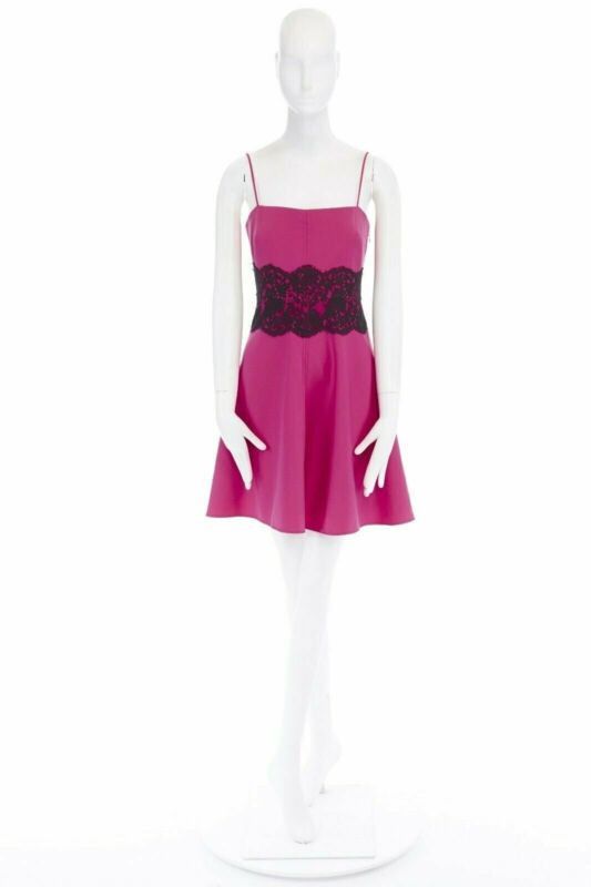 Valentino VALENTINO pink wool blend black lace trimmed waist flared skirt dress IT42 M Size 28" / US 6 / IT 42 - 3 Thumbnail