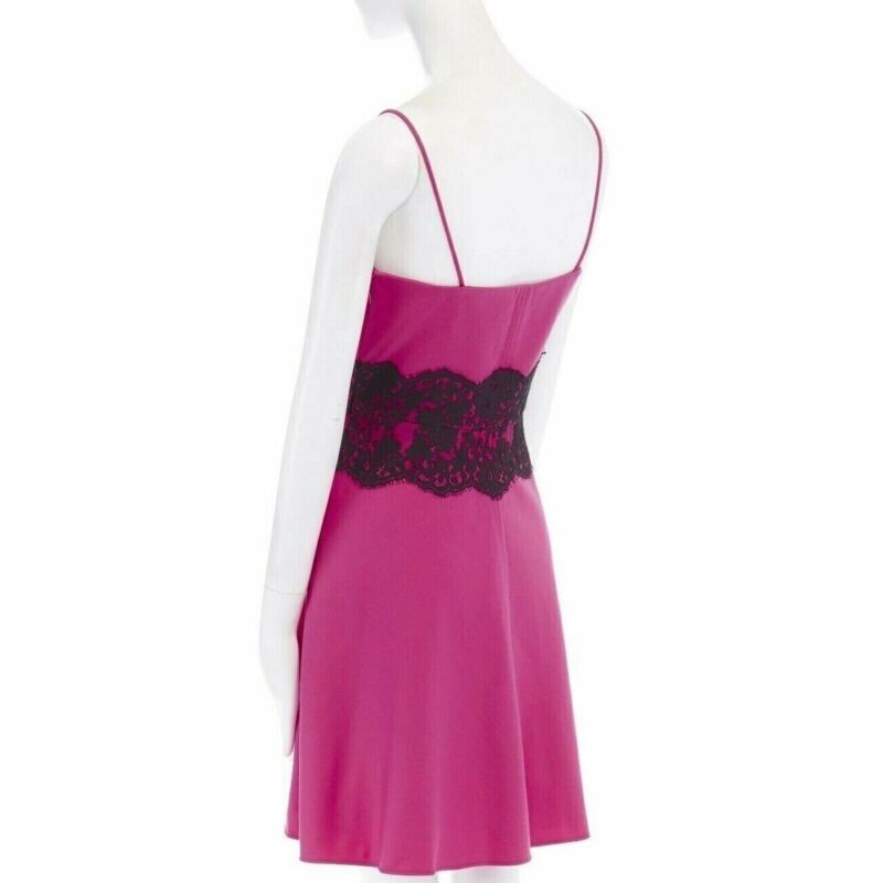 Valentino VALENTINO pink wool blend black lace trimmed waist flared skirt dress IT42 M Size 28" / US 6 / IT 42 - 7 Thumbnail