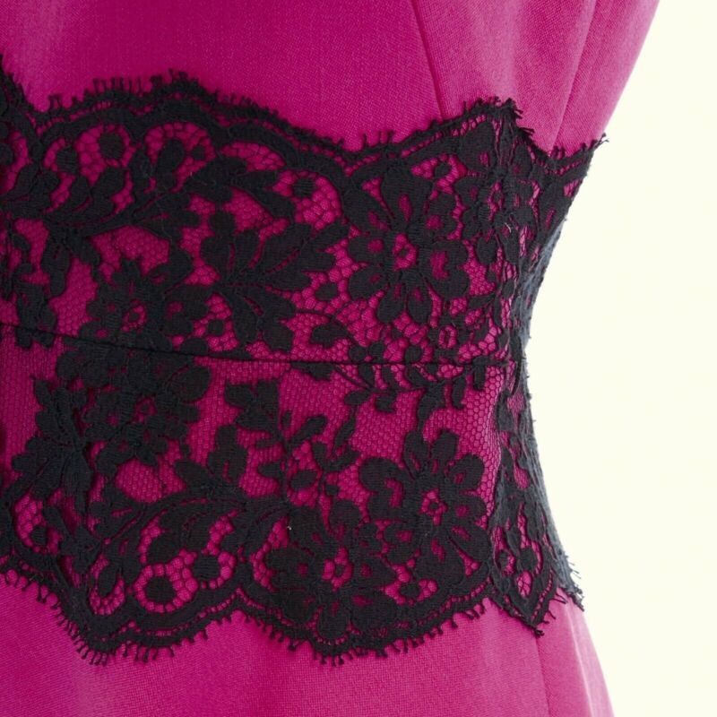Valentino VALENTINO pink wool blend black lace trimmed waist flared skirt dress IT42 M Size 28" / US 6 / IT 42 - 2 Thumbnail