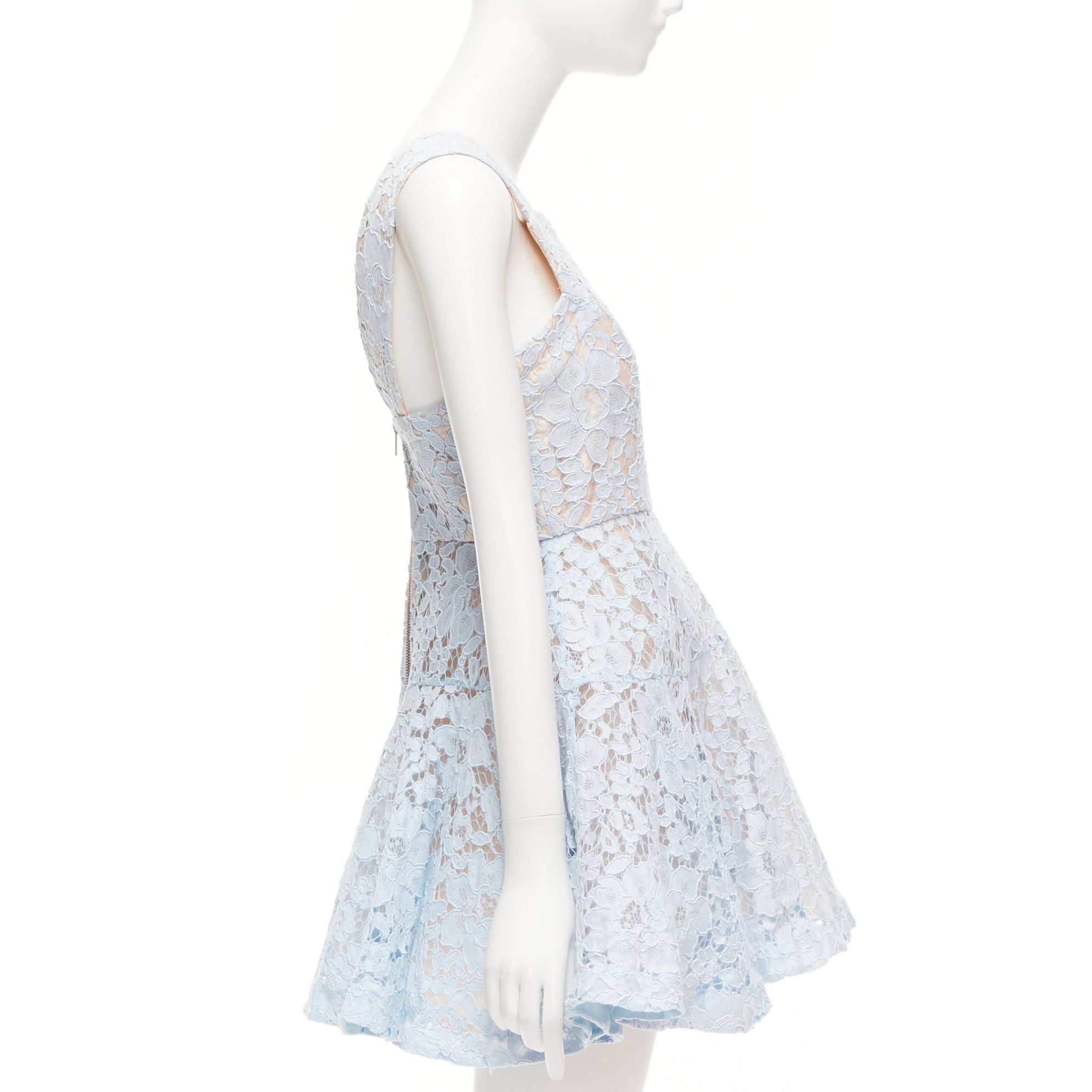 Alex Perry ALEX PERRY Kea powder blue lace full tulle fit flared dress UK8 S Size S / US 4 / IT 40 - 4 Thumbnail