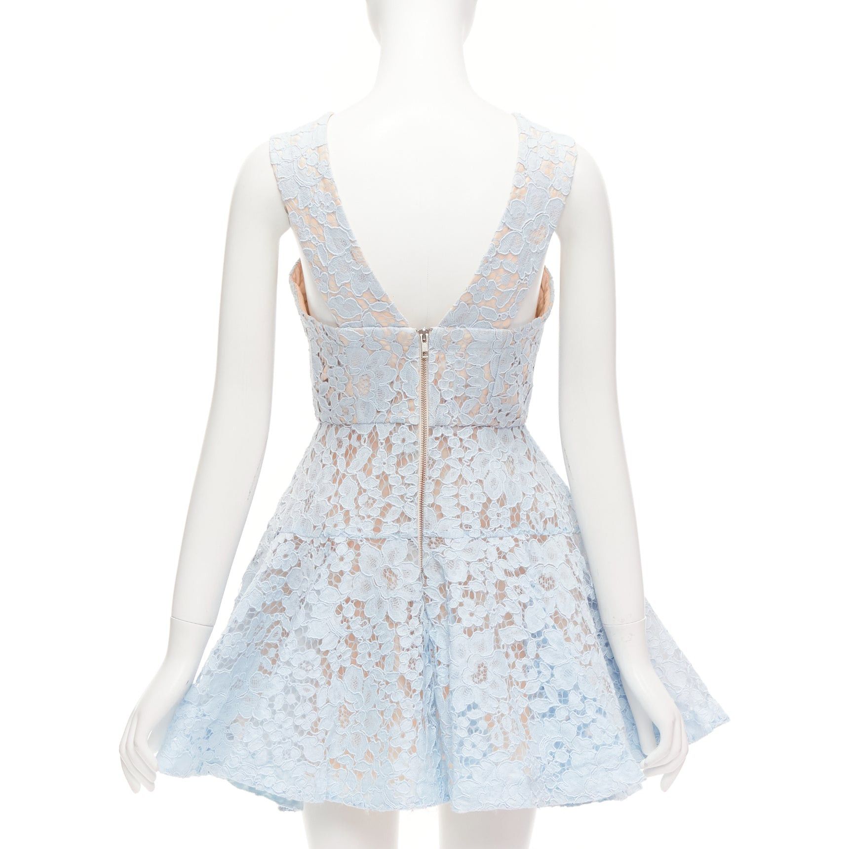 Alex Perry ALEX PERRY Kea powder blue lace full tulle fit flared dress UK8 S Size S / US 4 / IT 40 - 5 Thumbnail