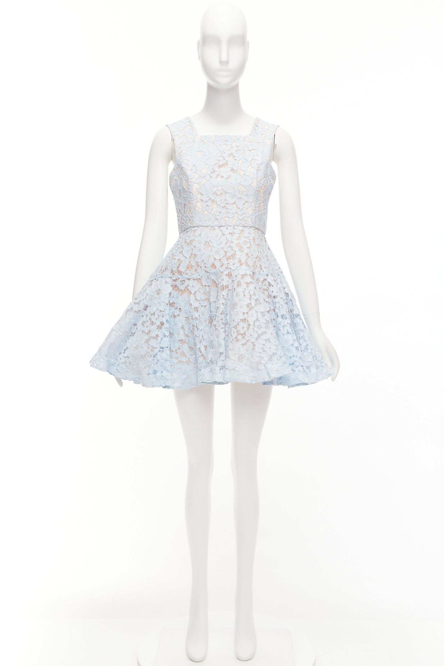 Alex Perry ALEX PERRY Kea powder blue lace full tulle fit flared dress UK8 S Size S / US 4 / IT 40 - 9 Thumbnail