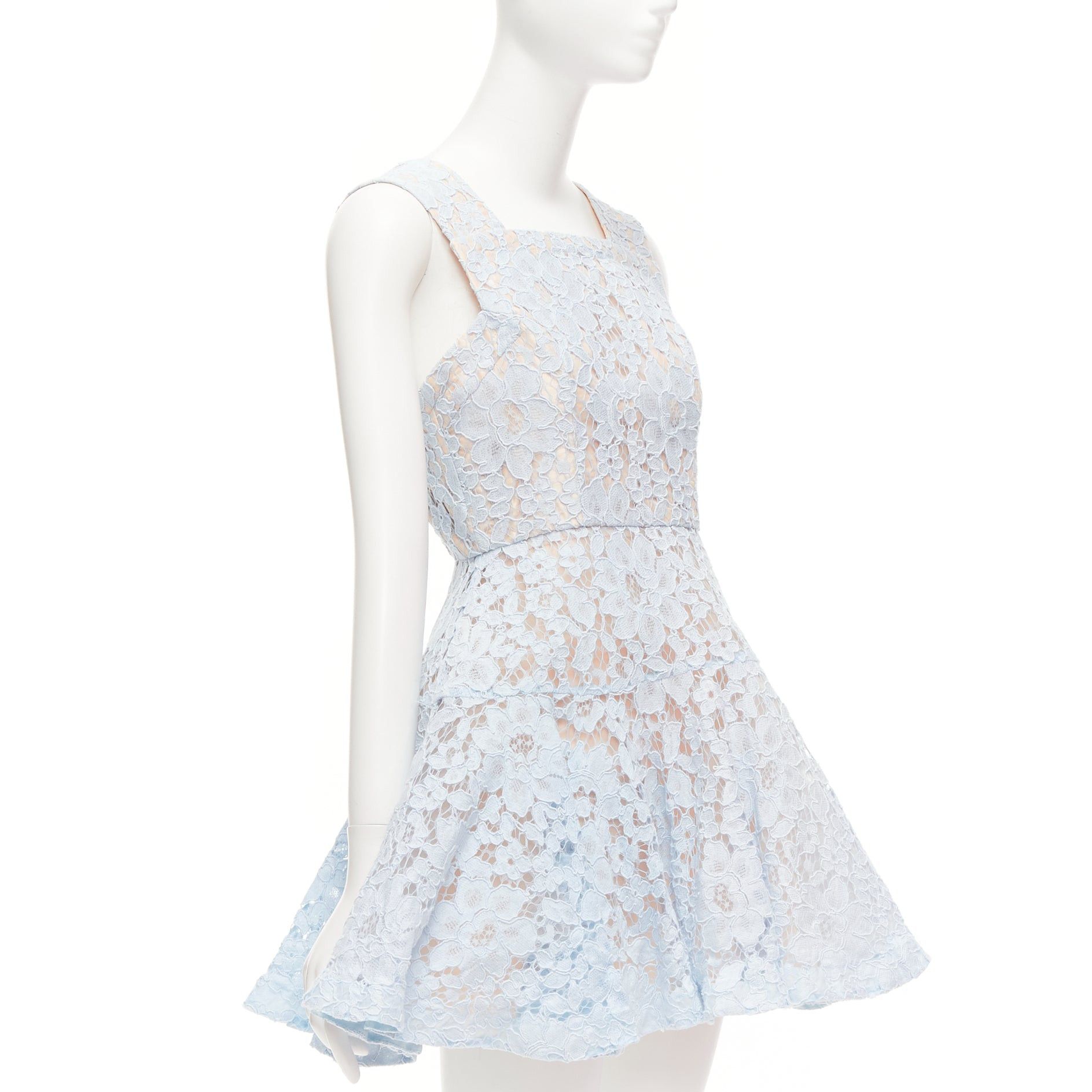 Alex Perry ALEX PERRY Kea powder blue lace full tulle fit flared dress UK8 S Size S / US 4 / IT 40 - 3 Thumbnail