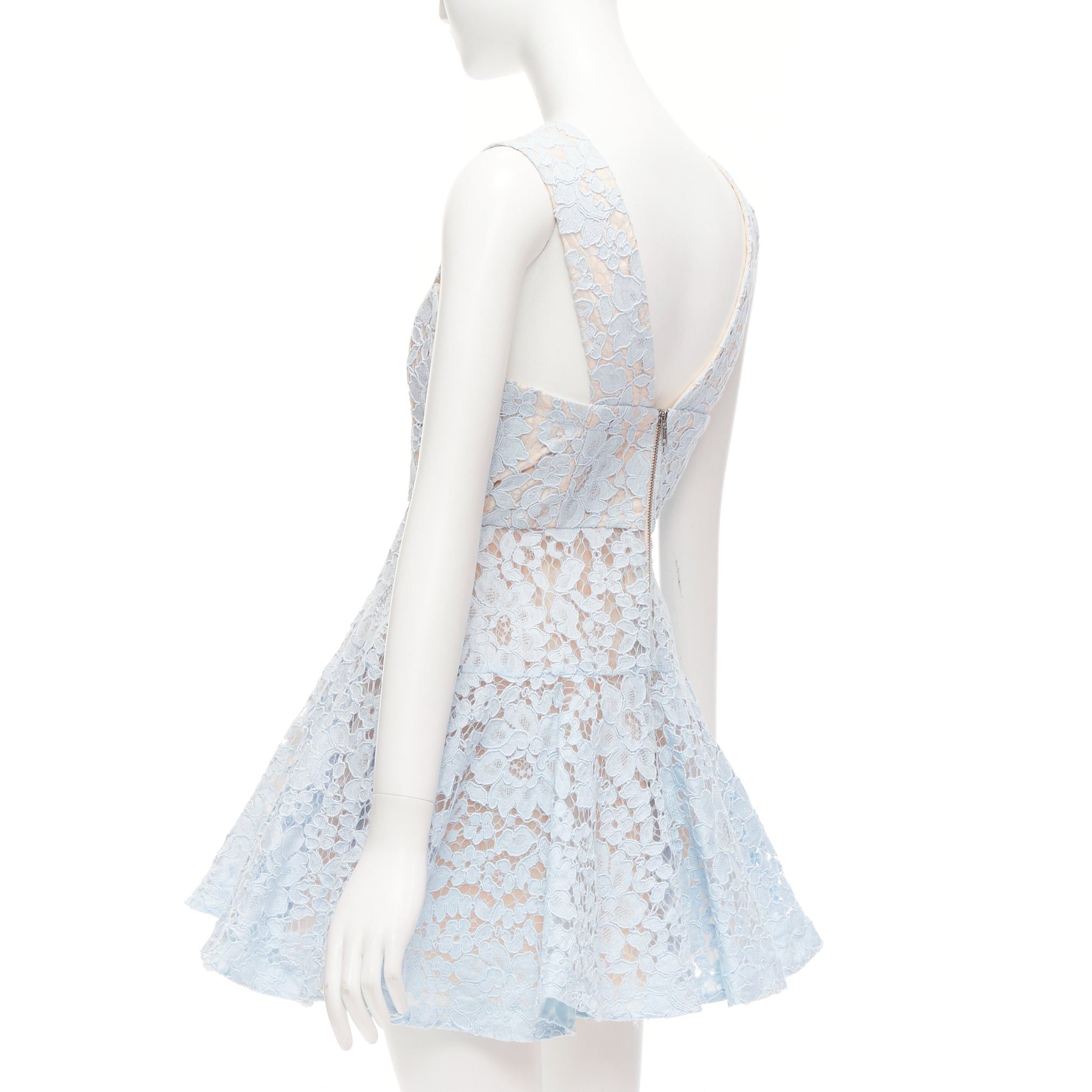 Alex Perry ALEX PERRY Kea powder blue lace full tulle fit flared dress UK8 S Size S / US 4 / IT 40 - 6 Thumbnail