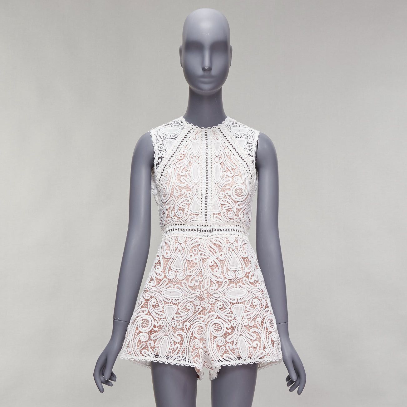 ALEXIS ALEXIS Makenna white paisley lace nude eyelet trim bridal playsuit romper S Size 27" / US 4 / IT 40 - 9 Thumbnail