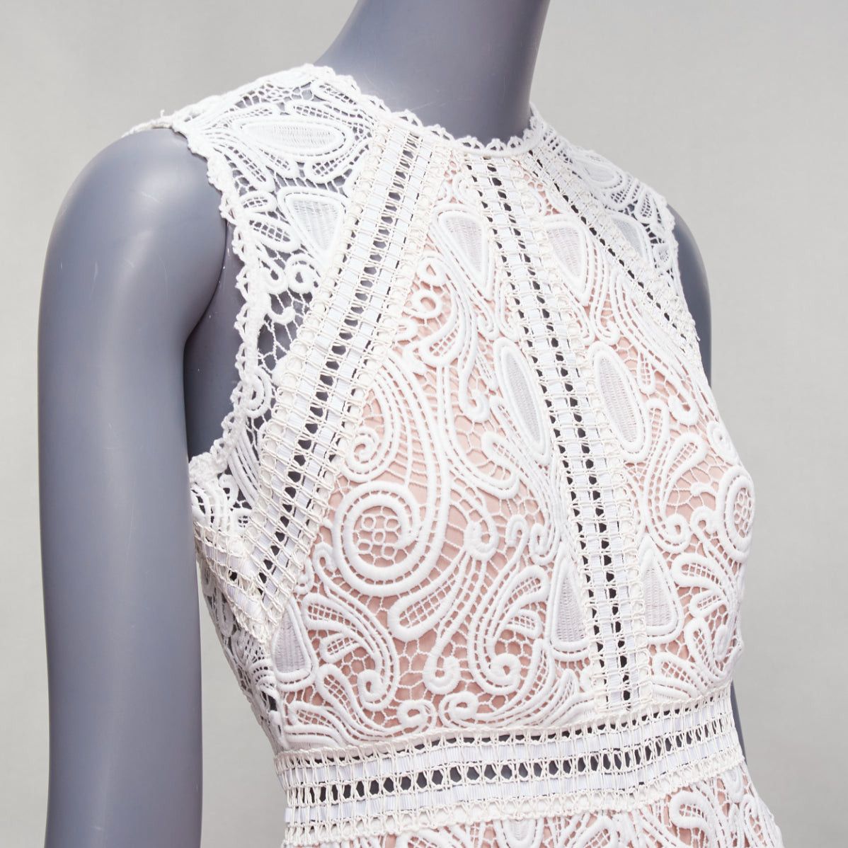 ALEXIS ALEXIS Makenna white paisley lace nude eyelet trim bridal playsuit romper S Size 27" / US 4 / IT 40 - 2 Thumbnail